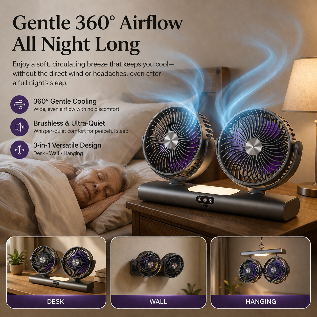 Comfortable All Night Multifunctional USB Cooling Fan