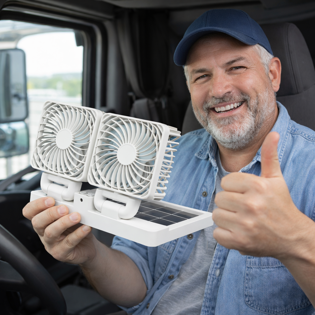 SunForce™ Dual-Head Solar Car Fan | Cordless & 360° Rotating