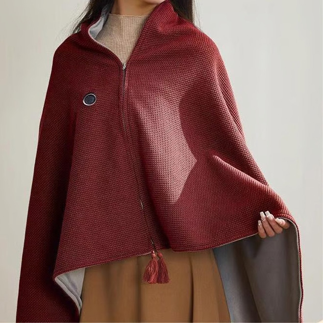 Portable Soft Zipper Electric Heated Blanket Shawl