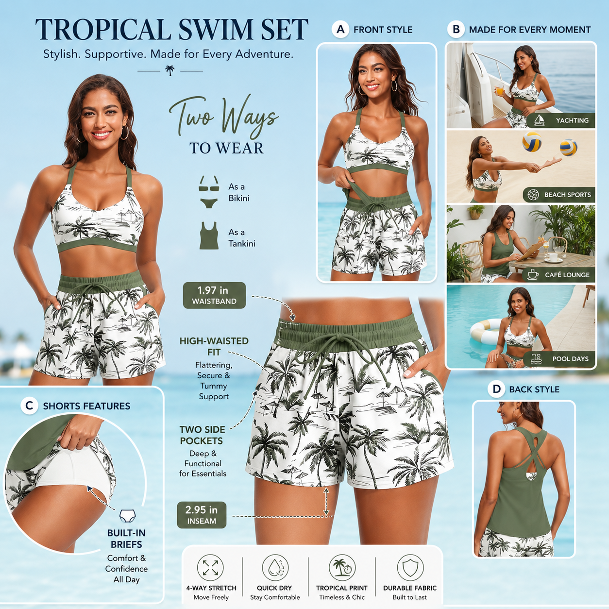 ⏰LAST DAY 55% OFF - 3 Piece Tankini with Shorts 🔥