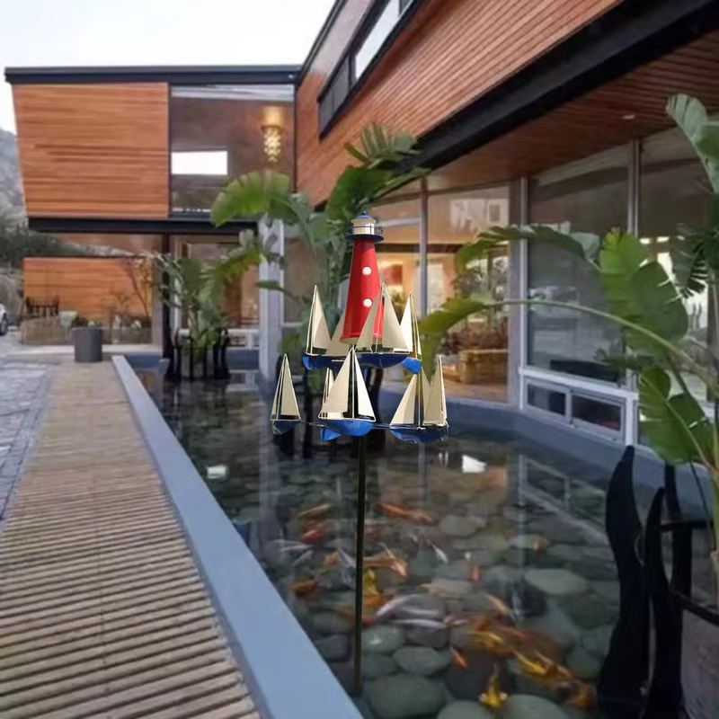 🔥Sailboat Windmill Metal Decorative Summer Lighthouse Wind Catcher Nautical Wind🔥