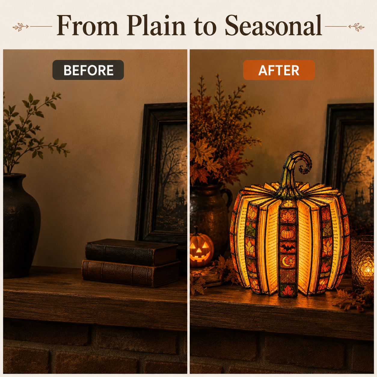 Halloween Pumpkin Book Lamp – A Cozy Fall Glow That Turns Any Corner Into a Seasonal Favorite
