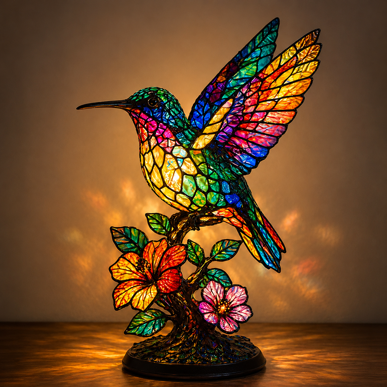Hummingbird Stained-Glass Inspired Art Lamp