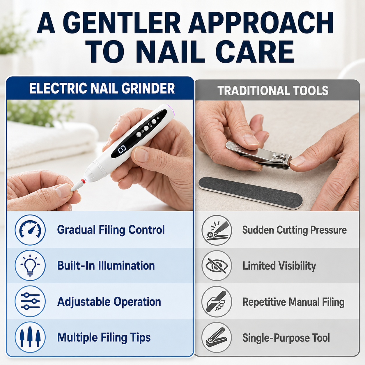 Electric Nail Grinder for Thick Nails — Safe, Painless & Easy-Reach for Seniors
