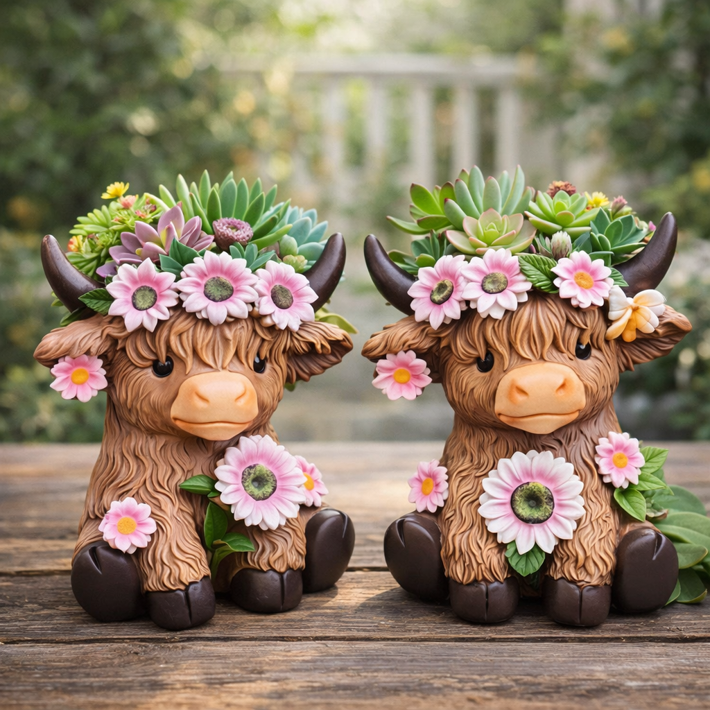 🐮 Highland Cow Planter & Figurine