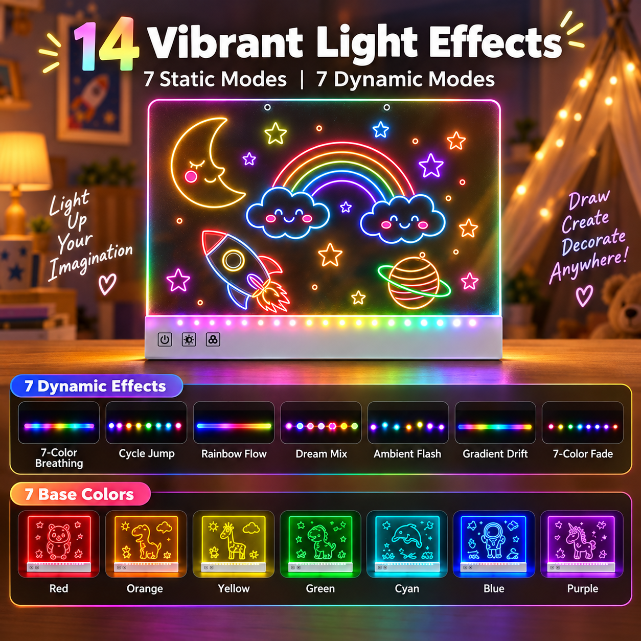 RGB Rechargeable Glow Drawing Board