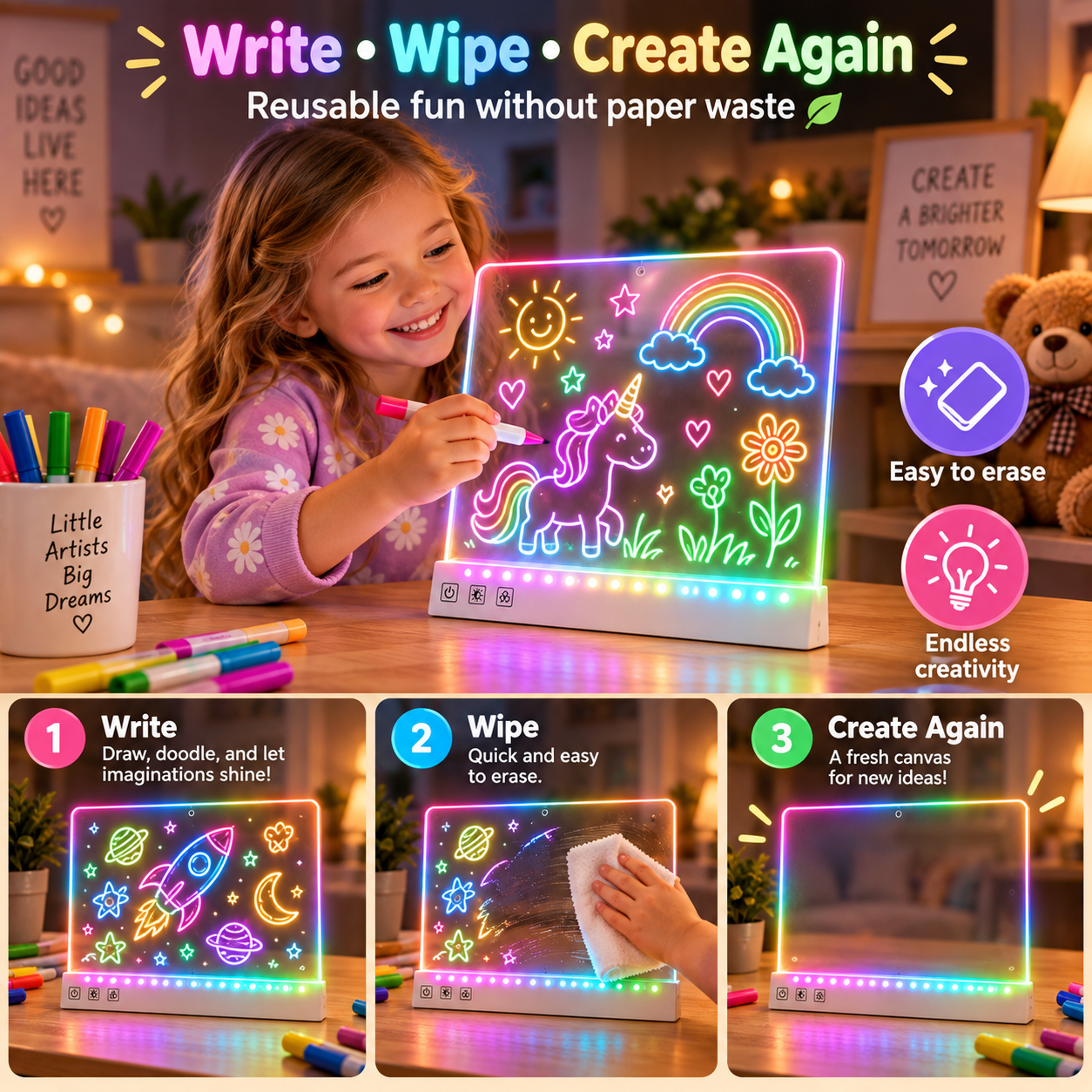 RGB Rechargeable Glow Drawing Board