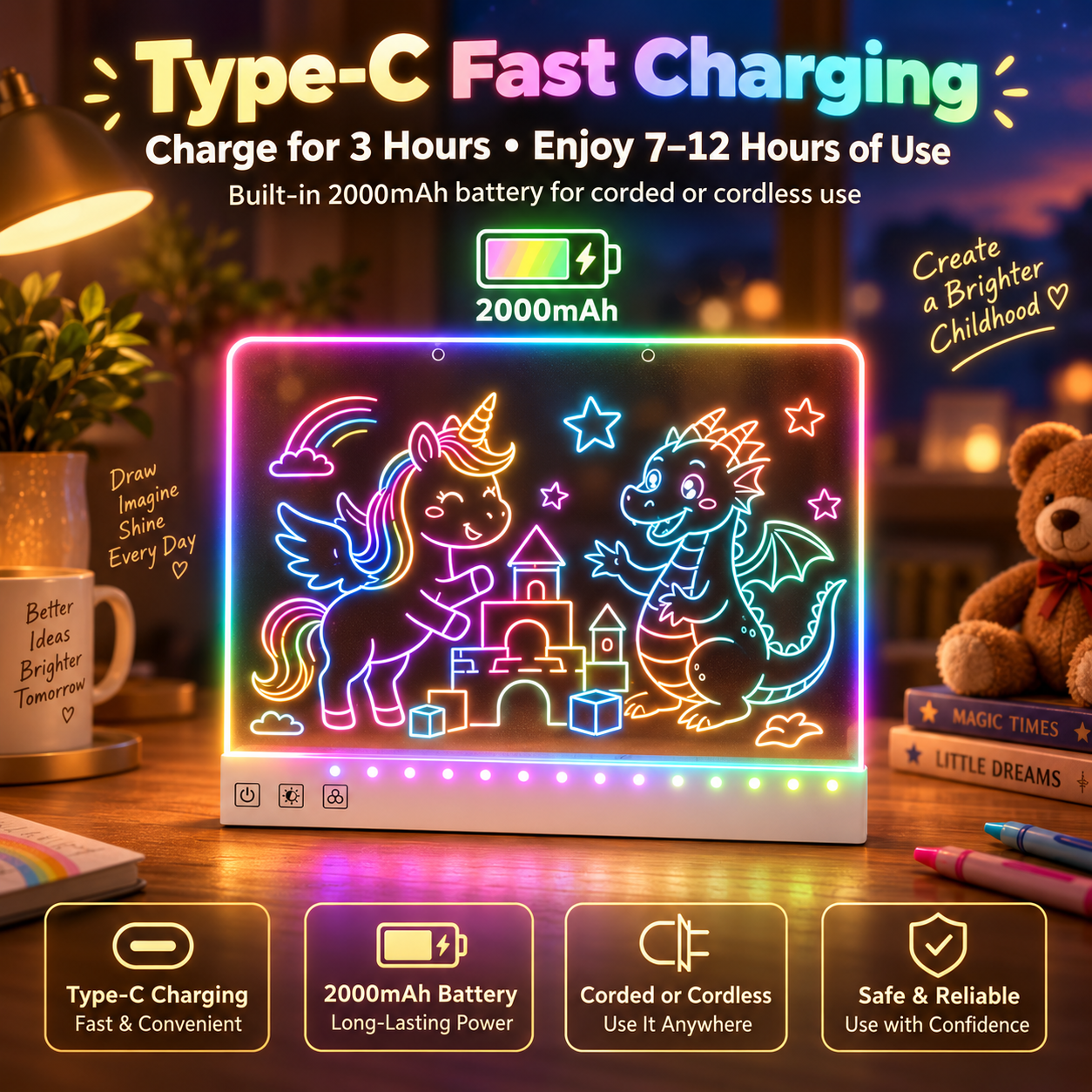 RGB Rechargeable Glow Drawing Board