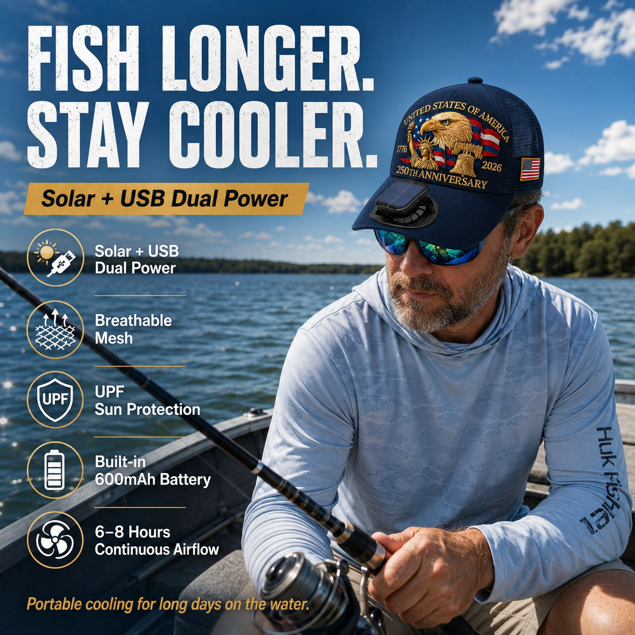Solar Fan Patriotic Cap – 250th Anniversary Edition☀️