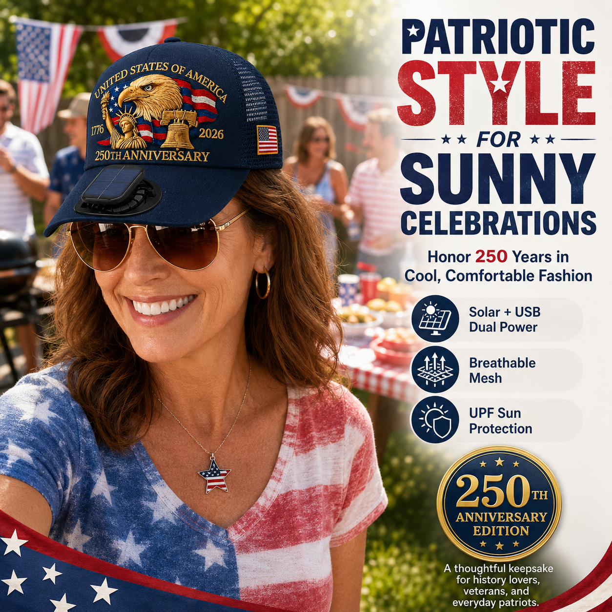 Solar Fan Patriotic Cap – 250th Anniversary Edition☀️
