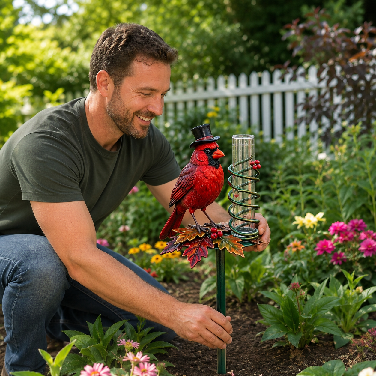 Dapper Cardinal Bird Decorative Rain Gauge