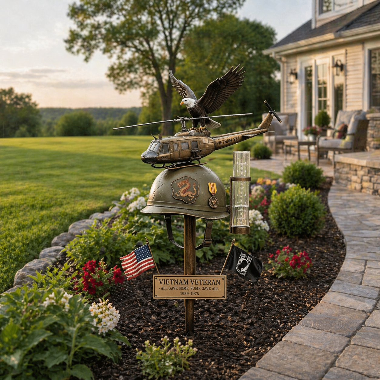Vietnam Veteran Memorial Garden Stake with Rain Gauge 🇺🇸🦅