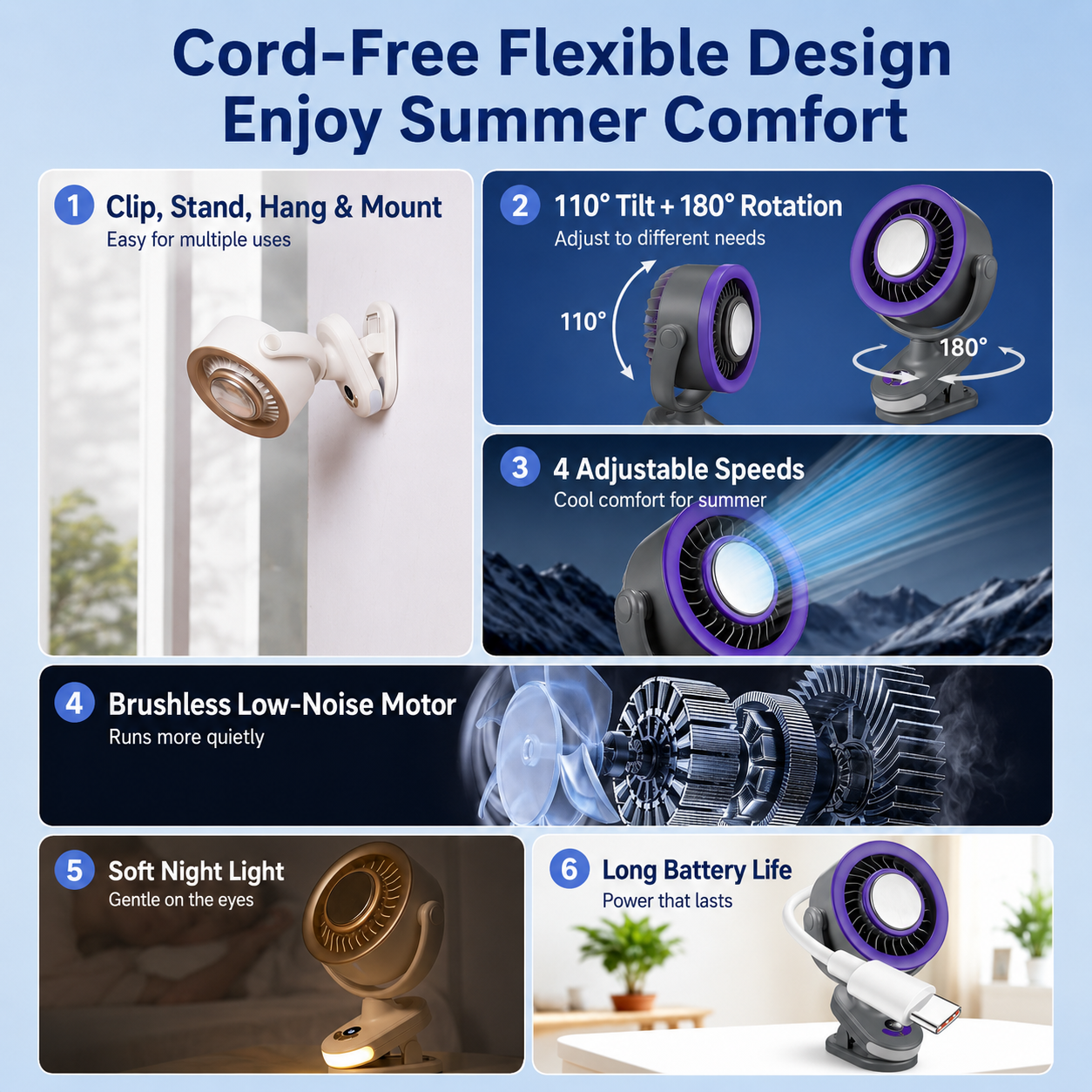 Rechargeable Clip-On Cooling Fan with Ice-Cooling Plate