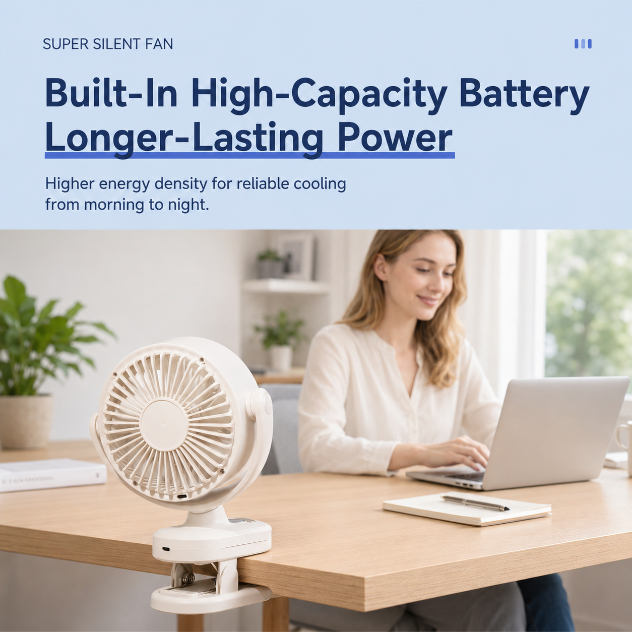 Rechargeable Clip-On Cooling Fan with Ice-Cooling Plate
