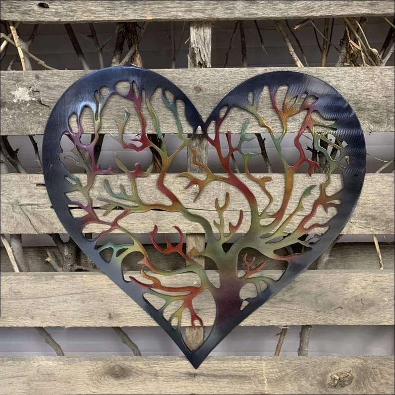 Handcrafted Heart Tree Metal Wall Art