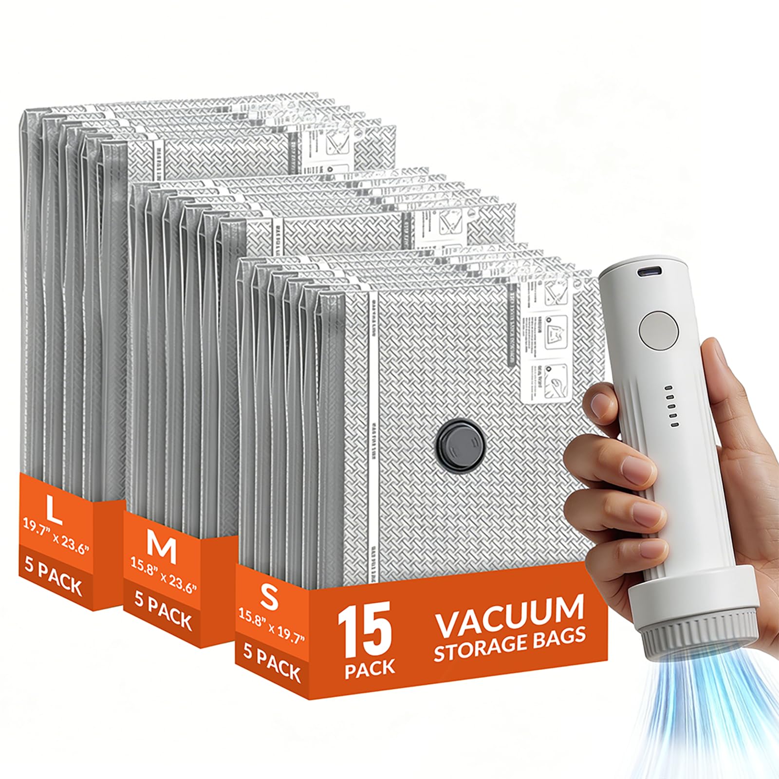 Vacuum Bags for Travel with Electric Pump – 15 Pack 3 Sizes Compression Bags