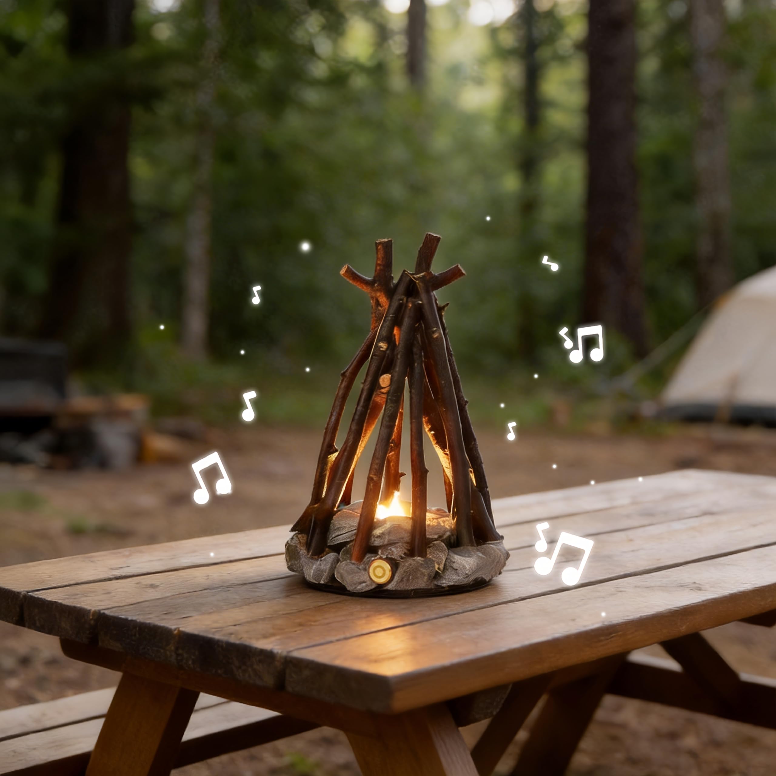 🔥 Mini Campfire Night Light – Real Wood & Stone LED Lamp with Crackling Fire Sounds
