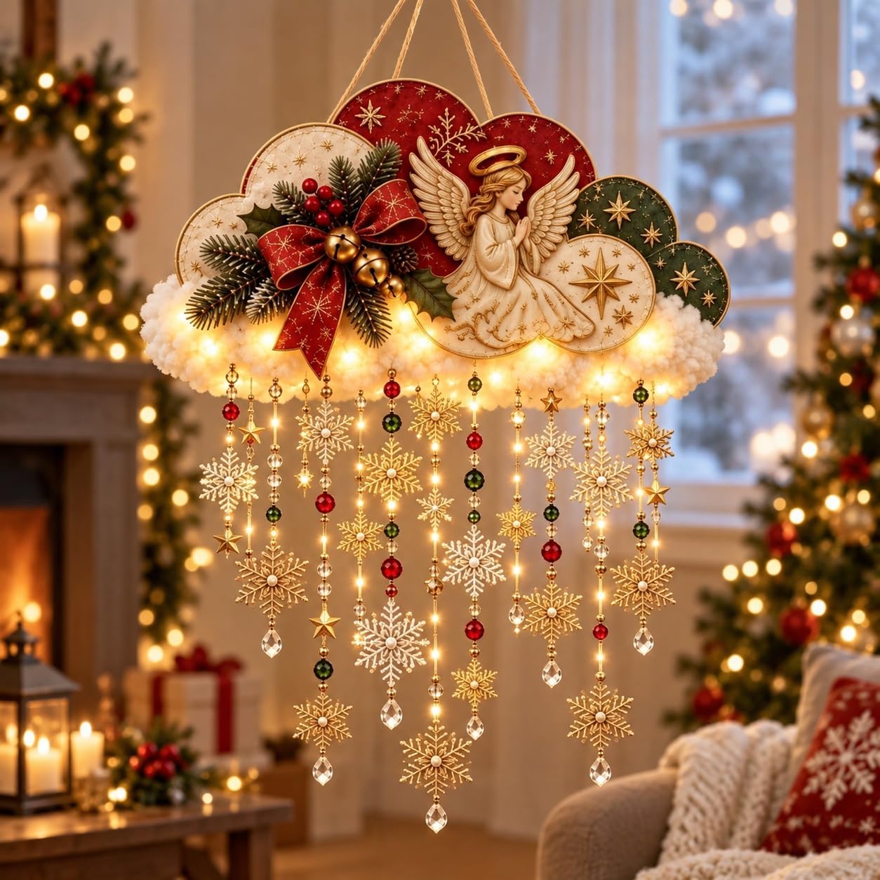 ☁️ Retro Lighted Christmas Snowfall Cloud – Glowing Hanging Holiday Decoration