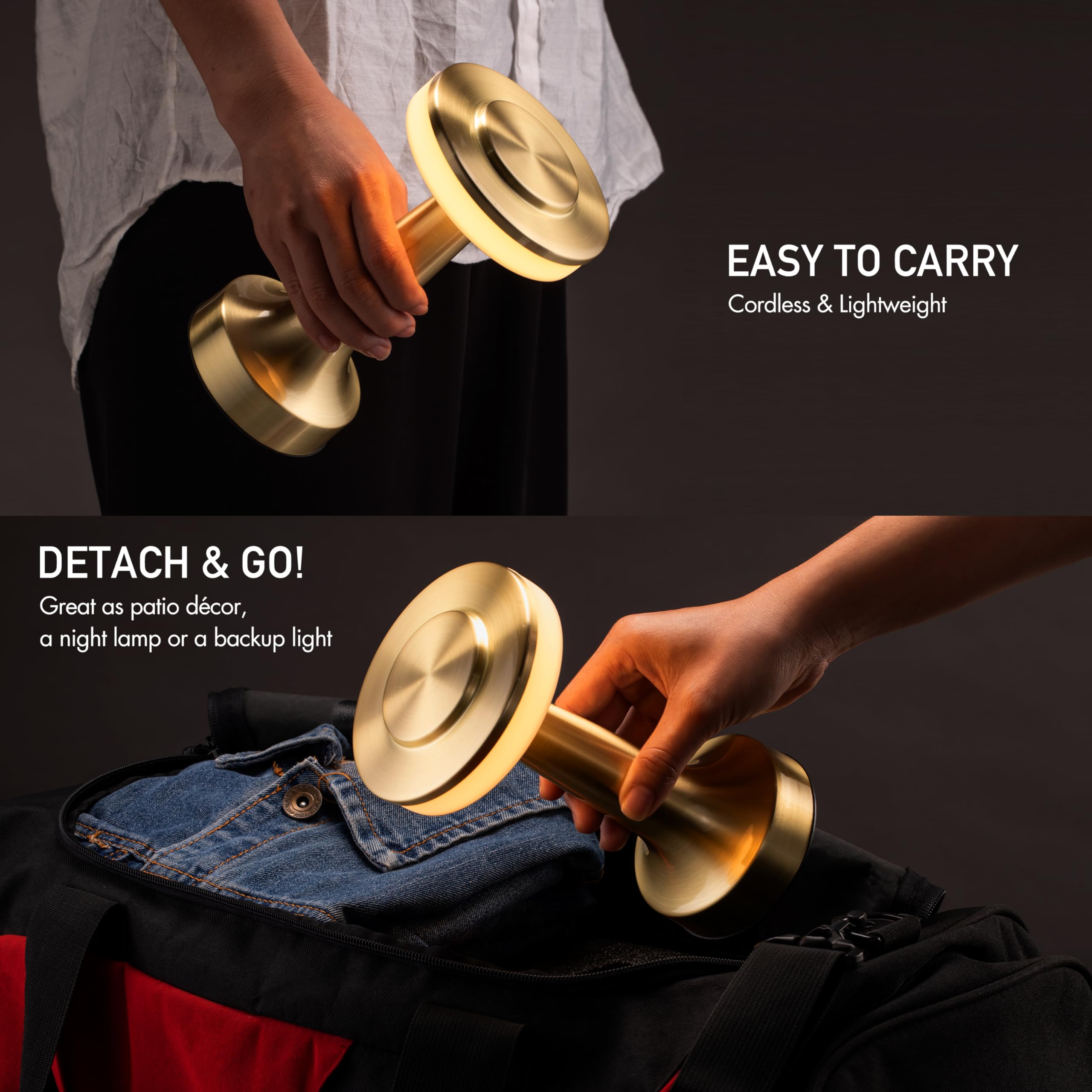 Gold Cordless Table Lamp with Touch Sensor