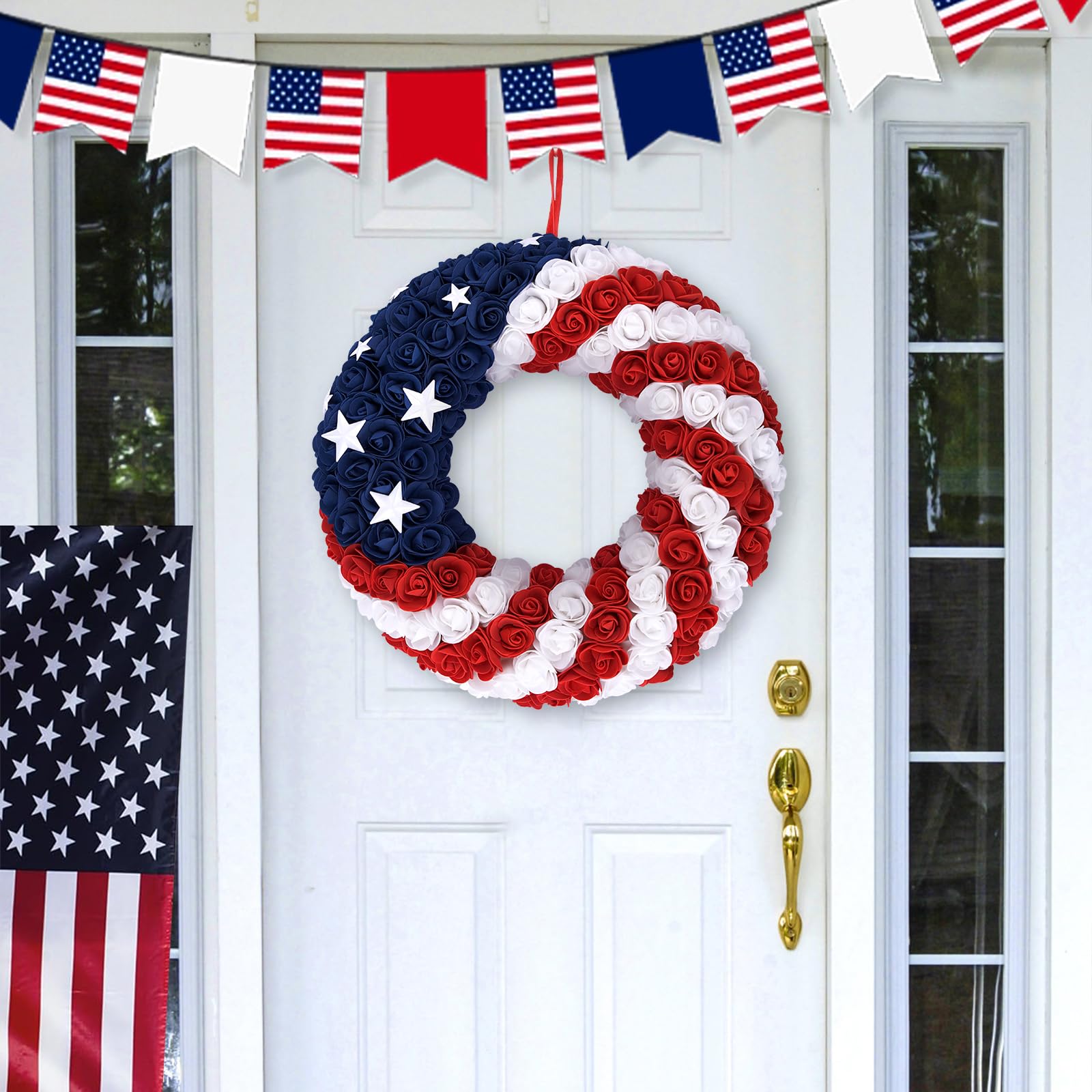 4th of July  Wreath Patriotic Americana Roses Patriotic Wreath