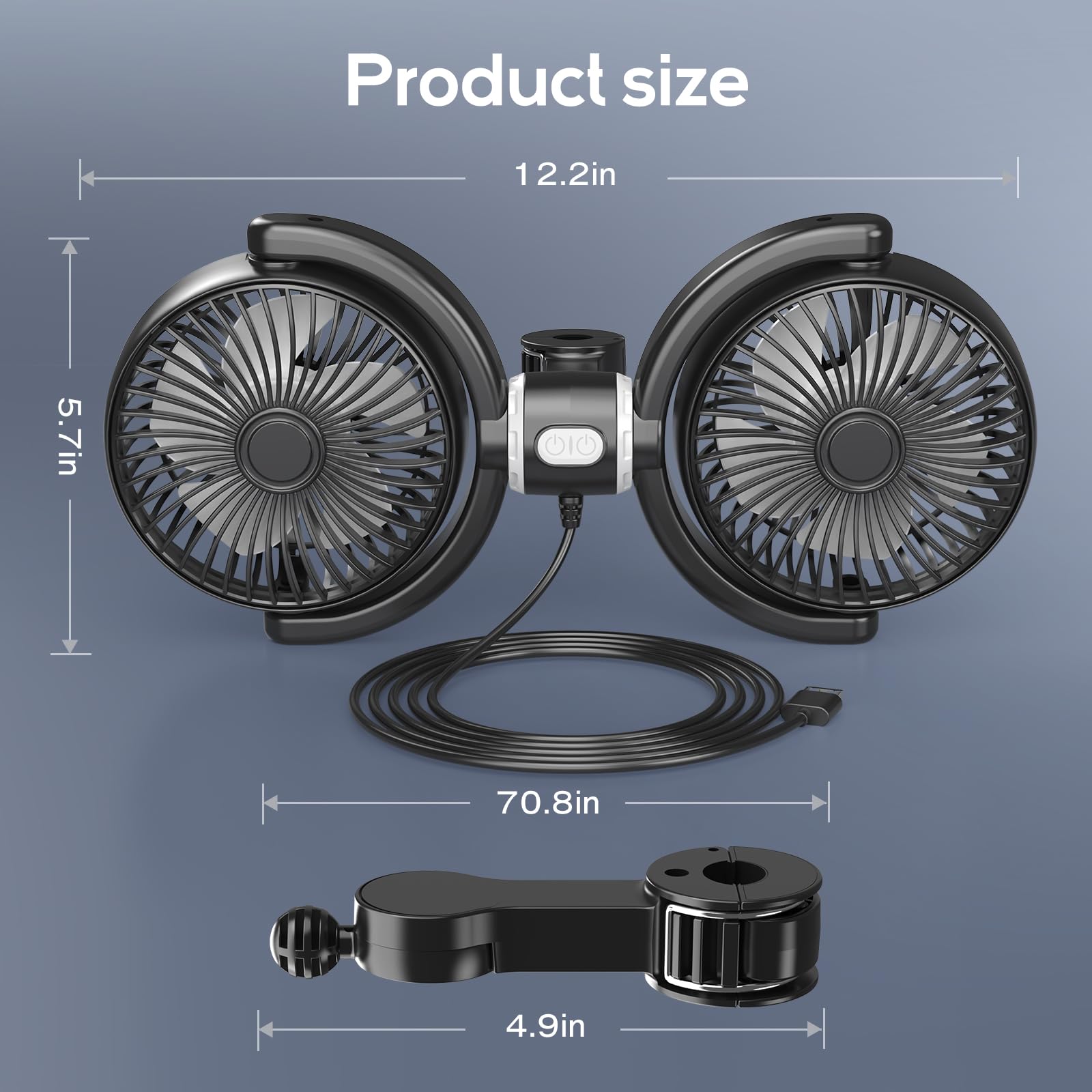 Controlled 360° Dual Head USB Car Fan for Backseat