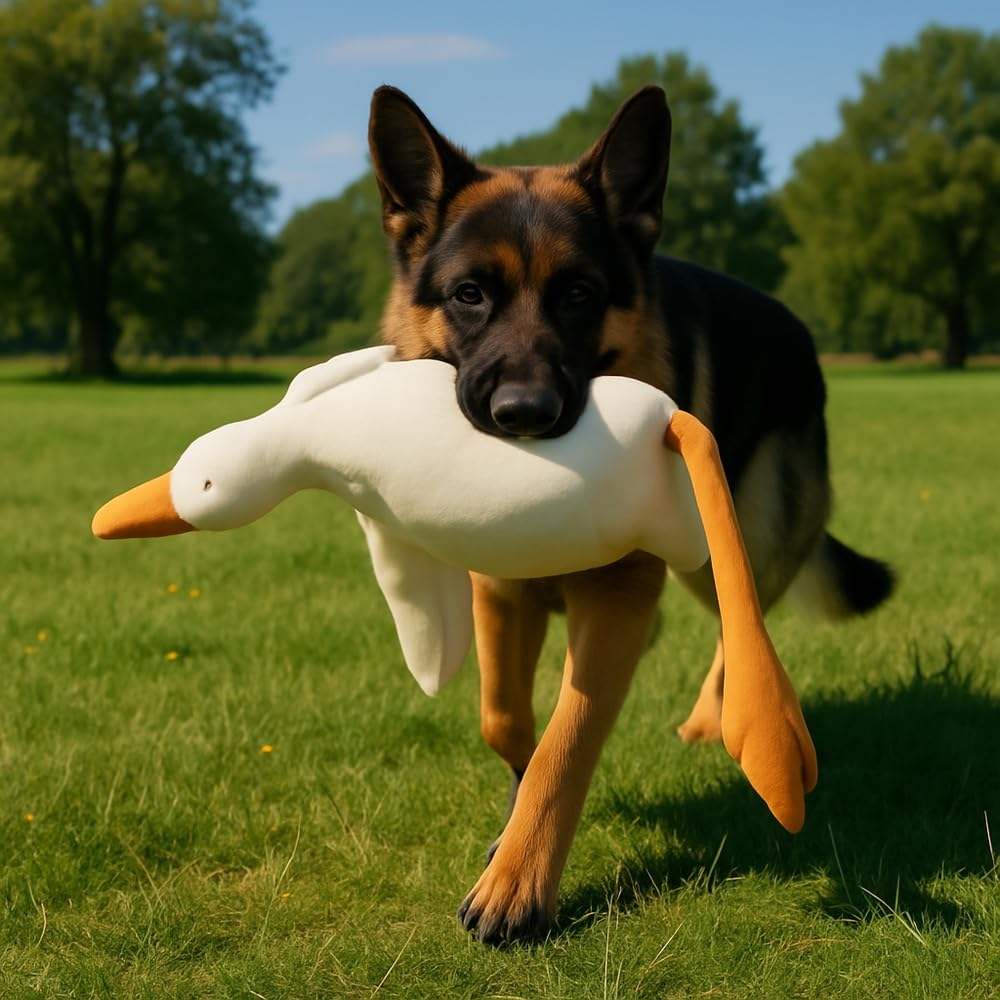 Large Plush White Duck Dog Toy with Realistic Goose Pattern