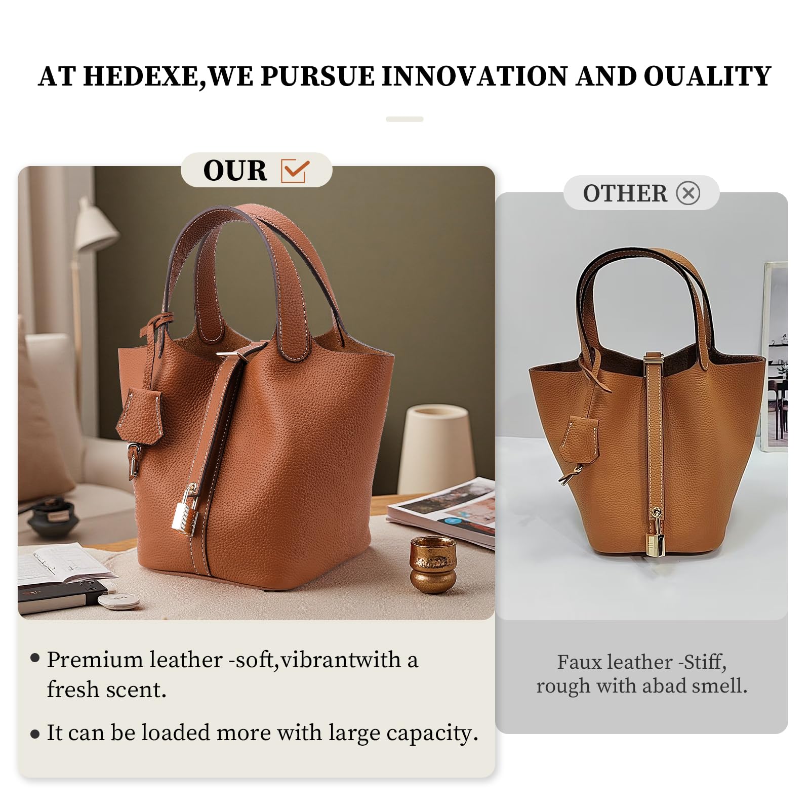 Designer Leather Bucket Bags for Women: Trendy Genuine Leather Tote Purses