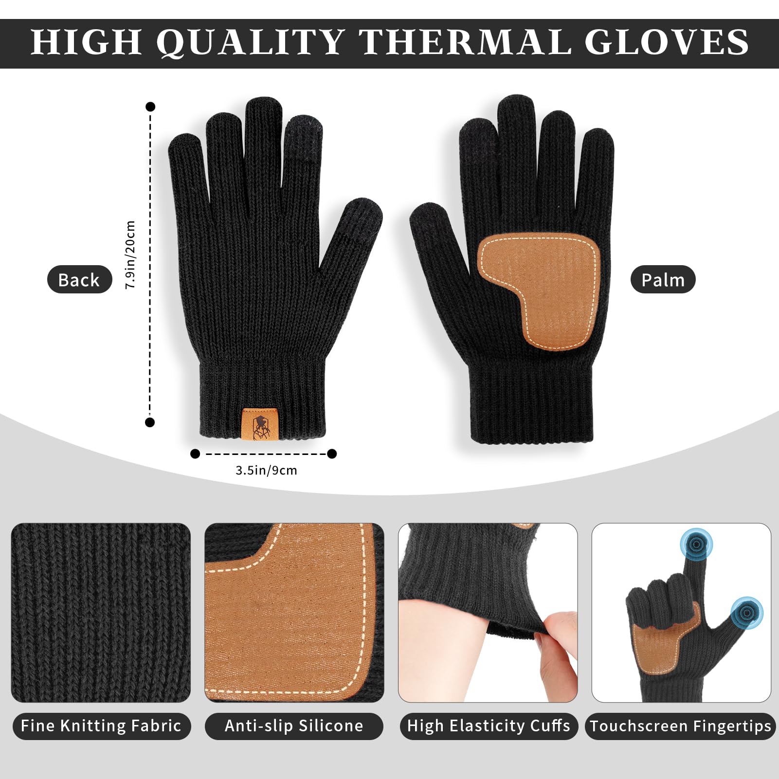Womens Gloves with Touchscreen Wool Knit