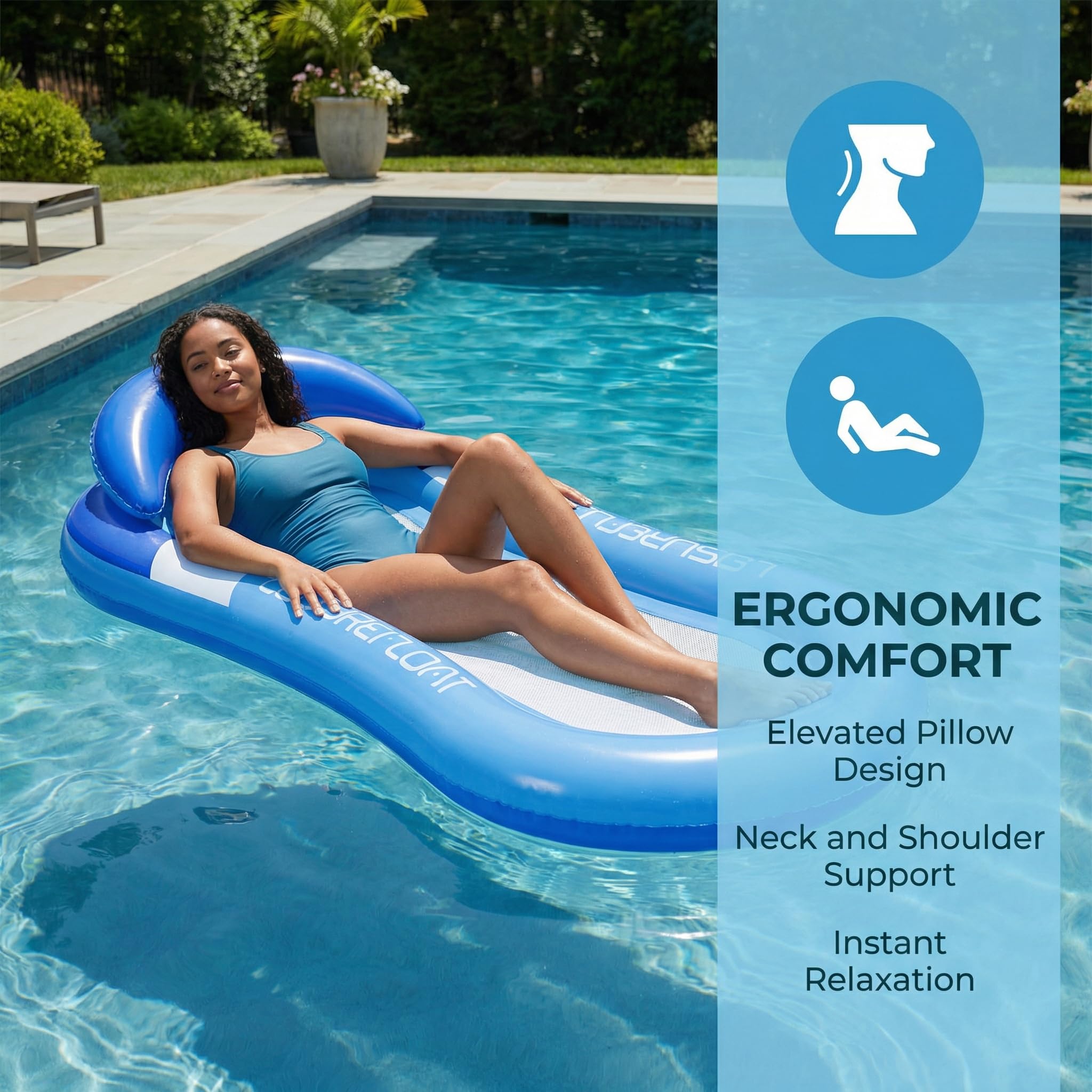 Inflatable Pool Float Adult With Headrest