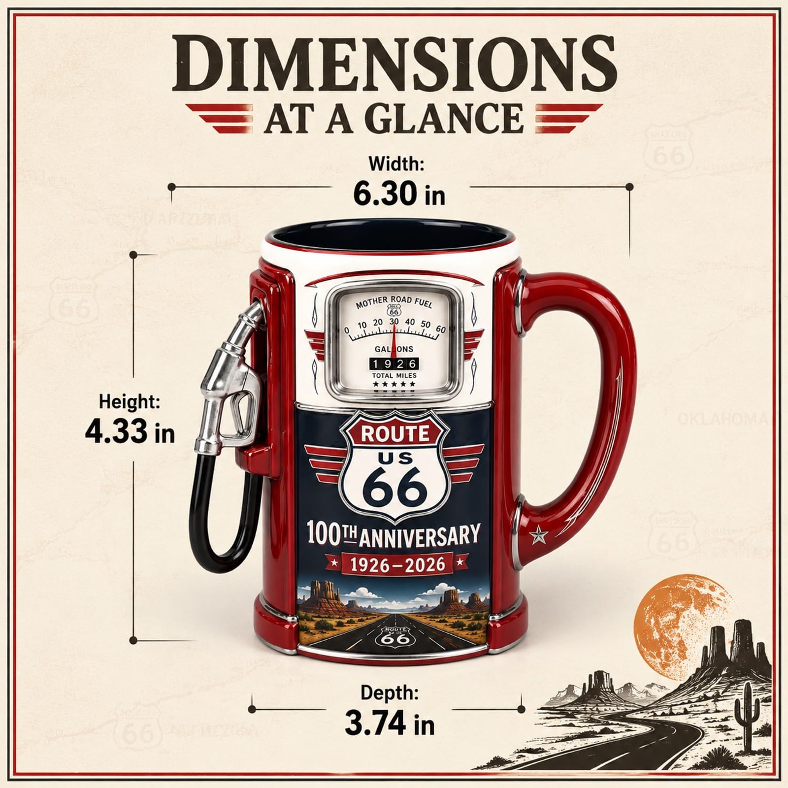 ⛽Route 66 Centennial Fuel Pump Mug – 100th Anniversary Edition (1926–2026）