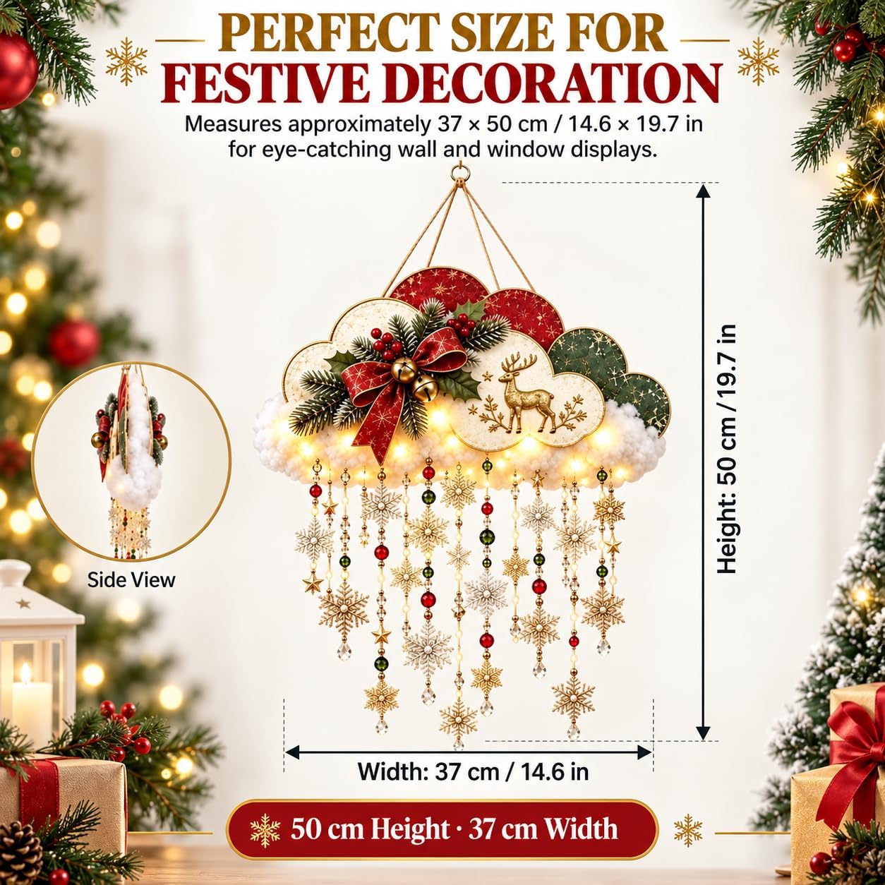 ☁️ Retro Lighted Christmas Snowfall Cloud – Glowing Hanging Holiday Decoration