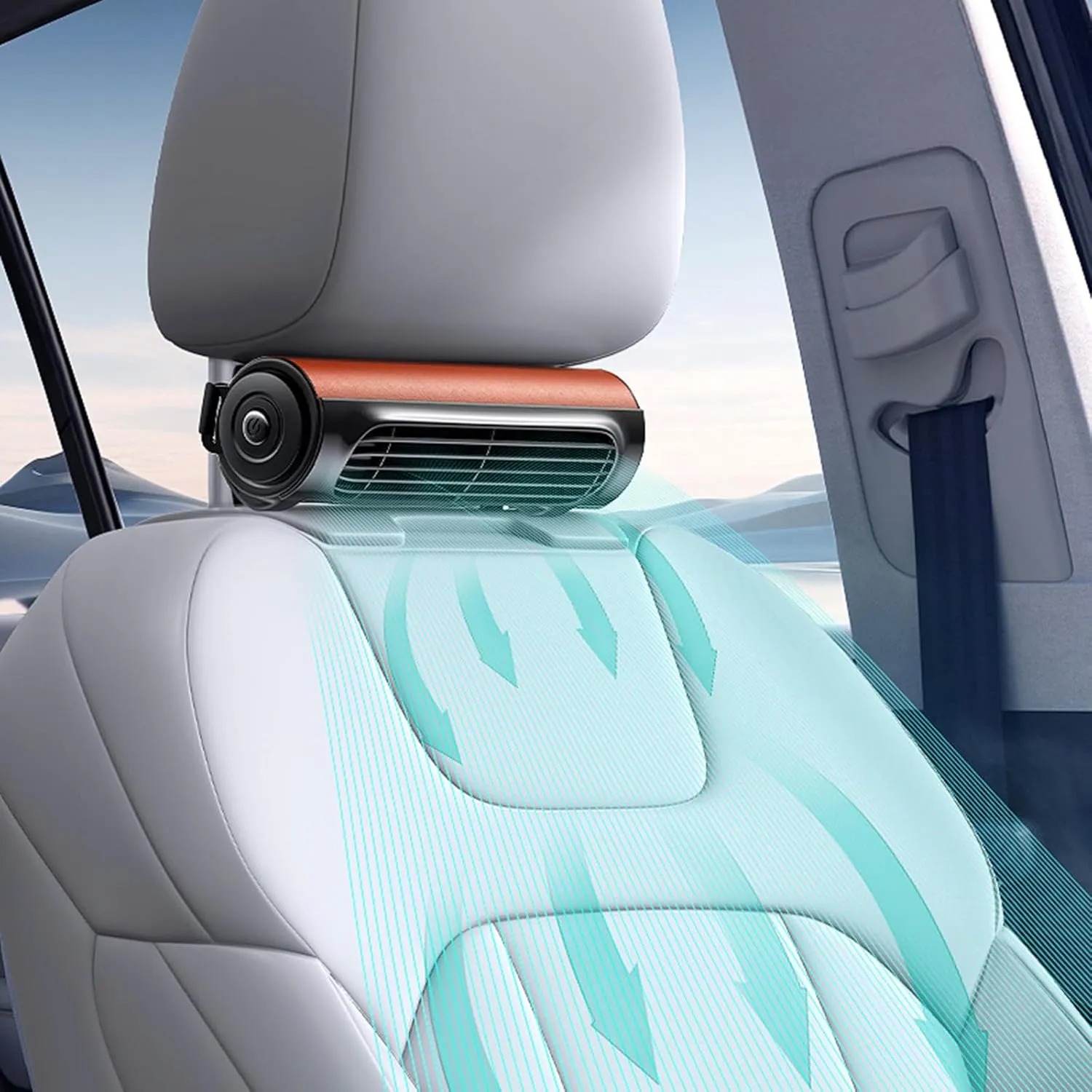Portable USB Car Seat Fan with Adjustable Headrest Strap