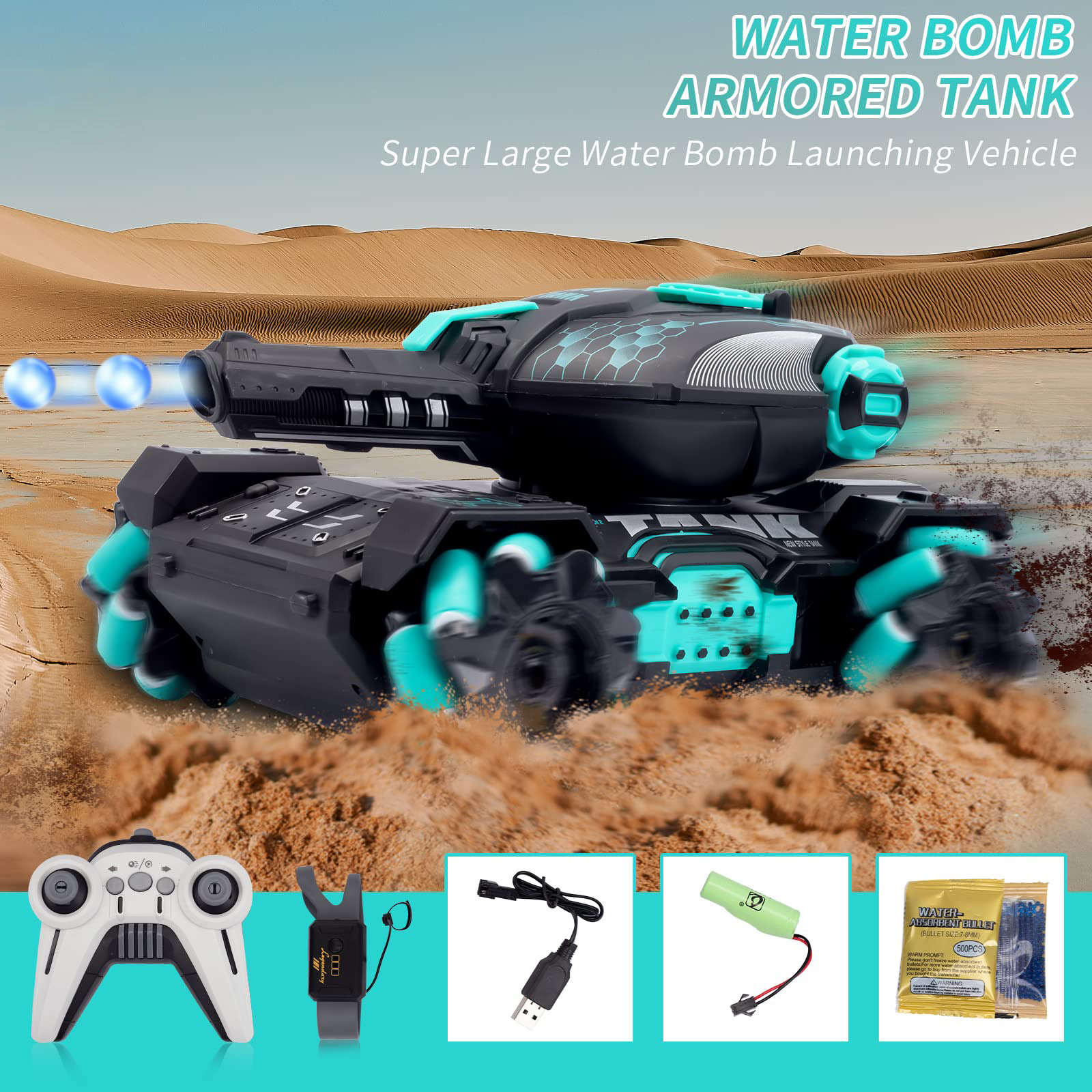 360 Degree Rotating Remote Control Stunt Tank Shooting Water Bombs