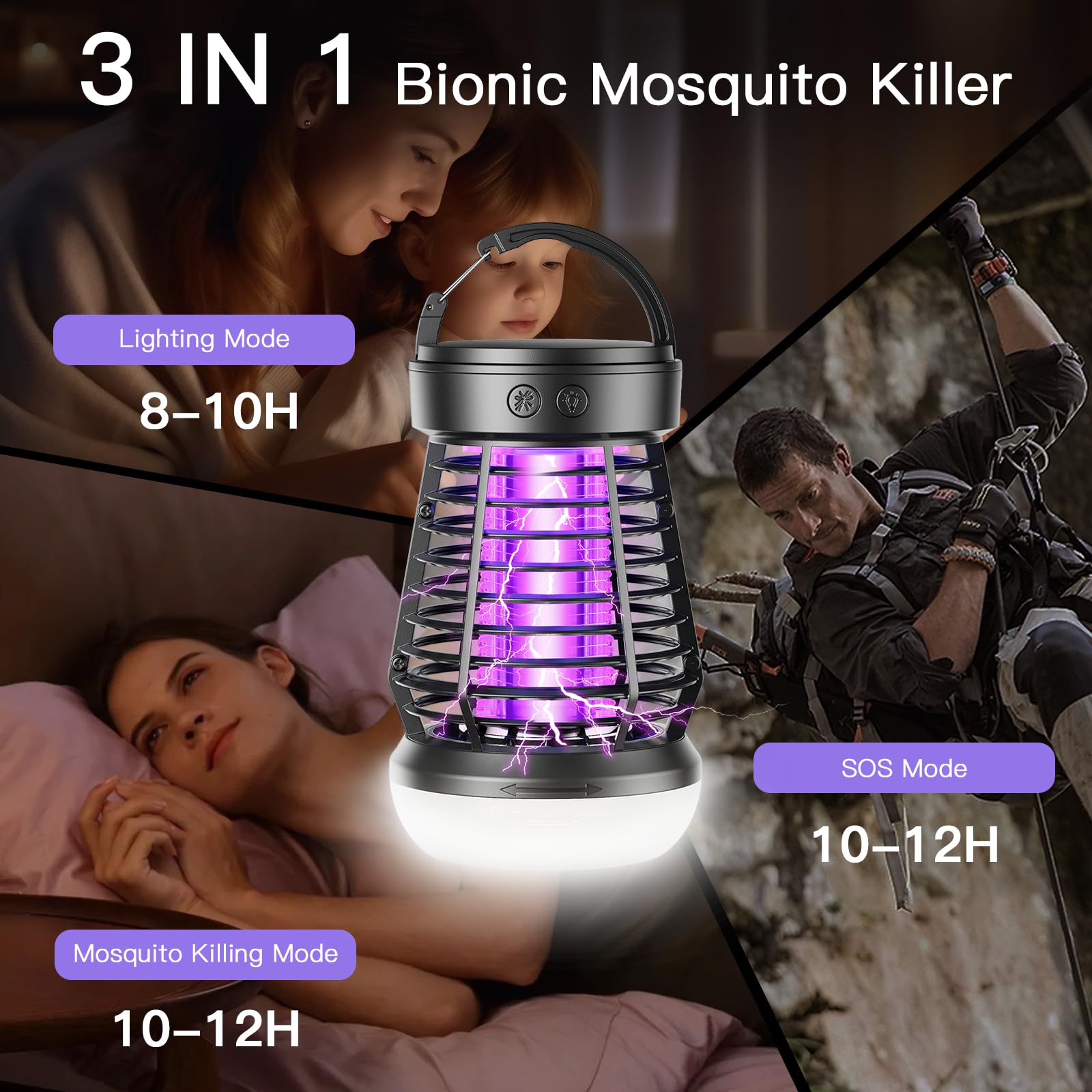 2025 Upgraded Mosquito Zapper 3-in-1 Rechargeable Mosquito Killer & Camping Lamp