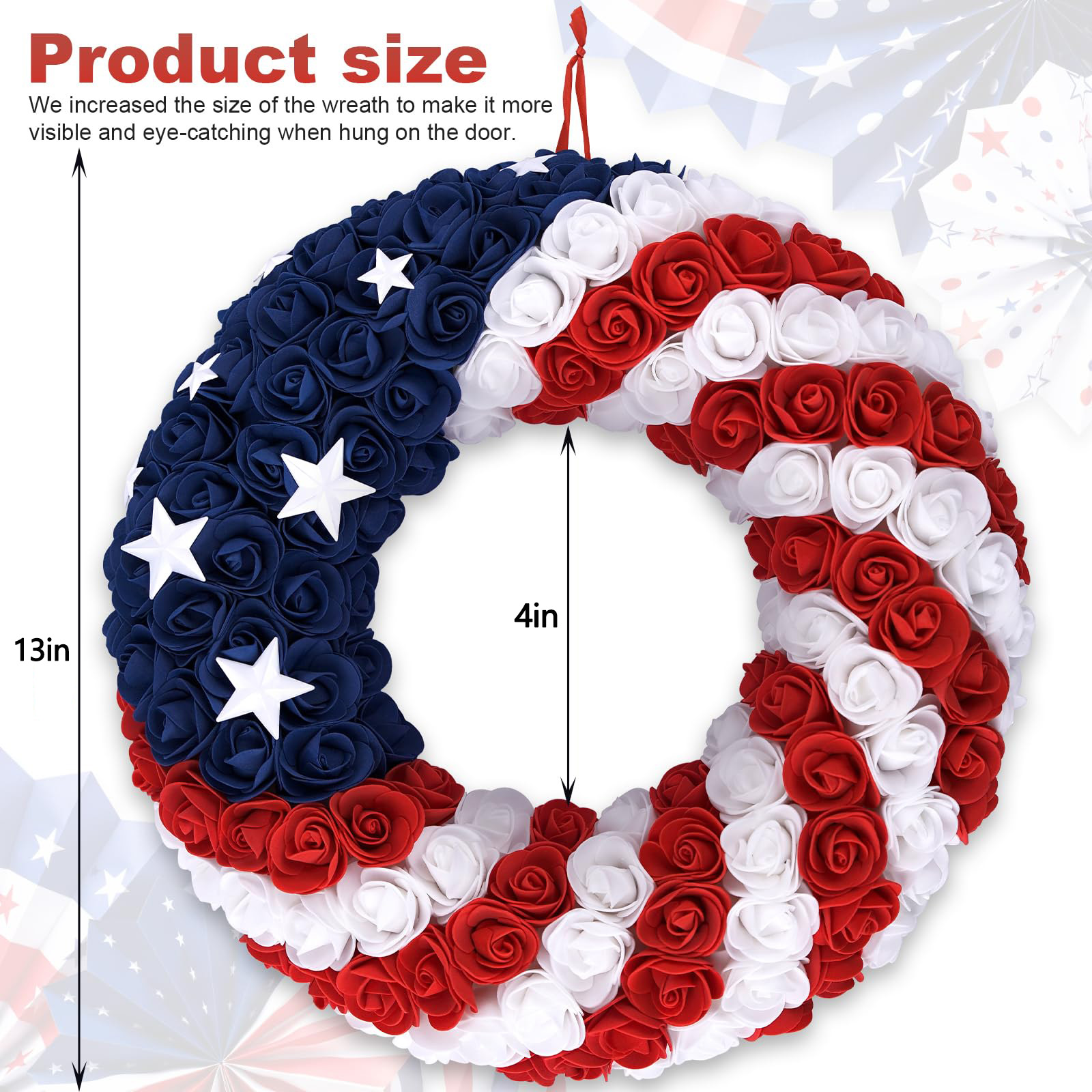4th of July  Wreath Patriotic Americana Roses Patriotic Wreath