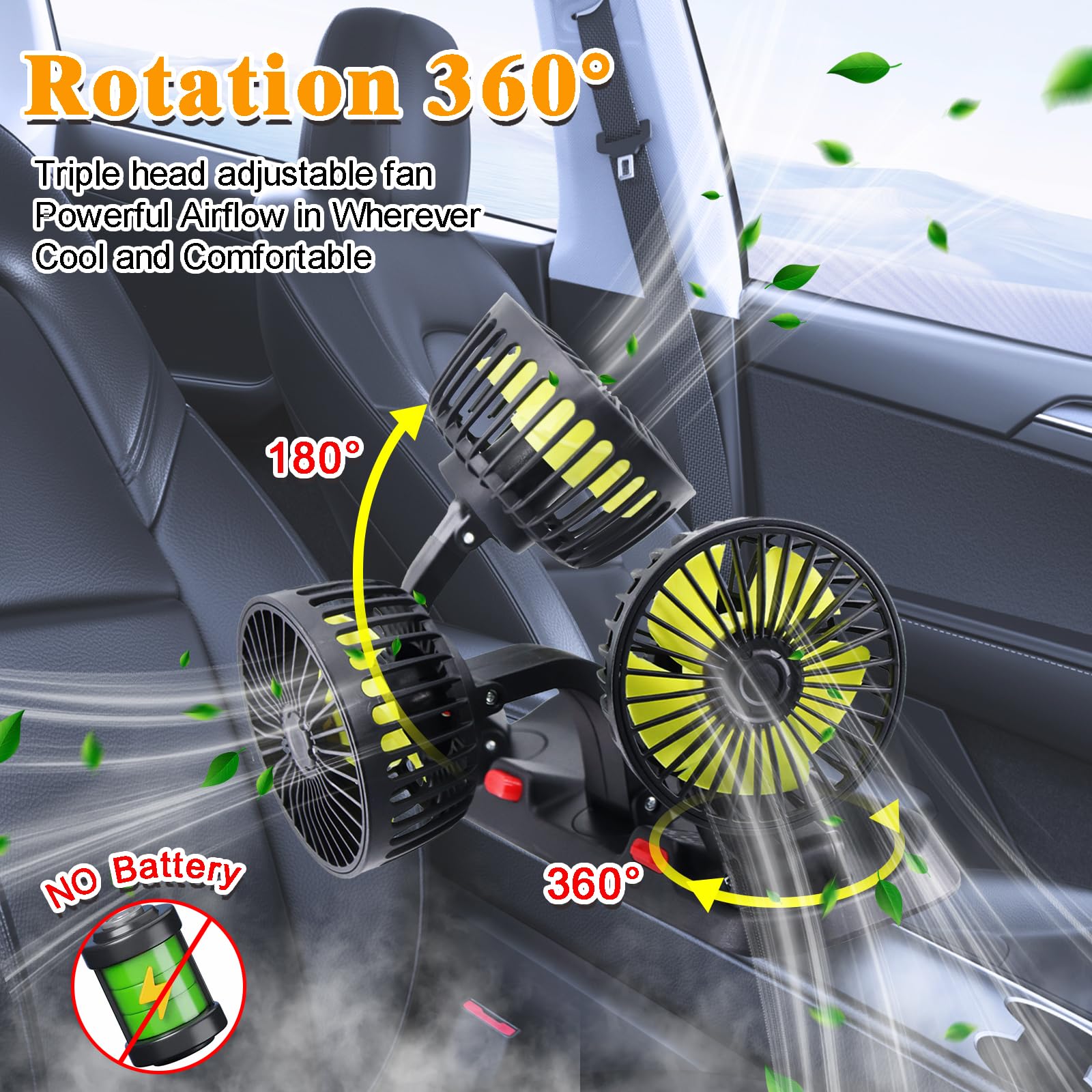 Portable 3-Head Car Cooling Fan