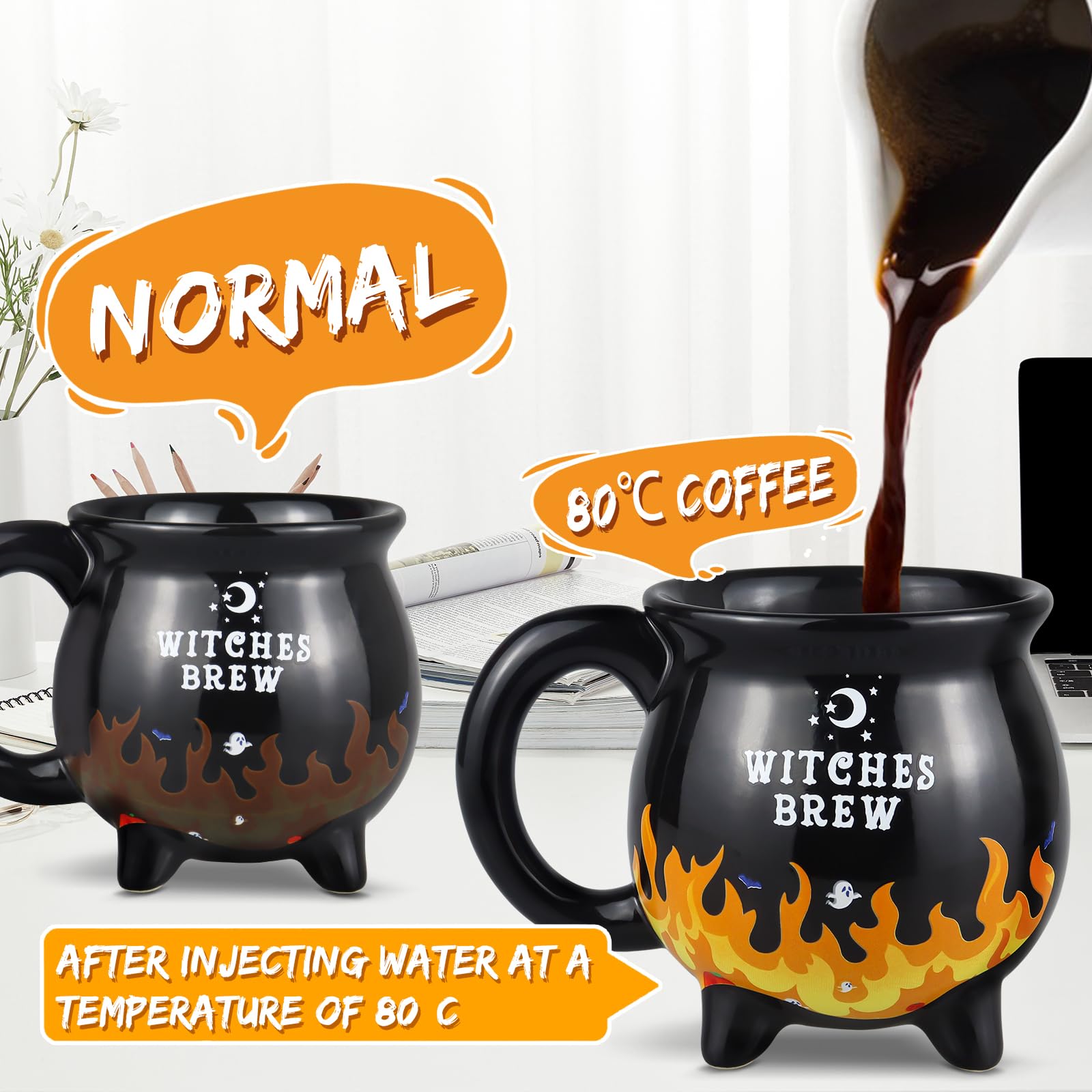 Witch Brew Cauldron Heat Flame Color Changing Coffee Mug