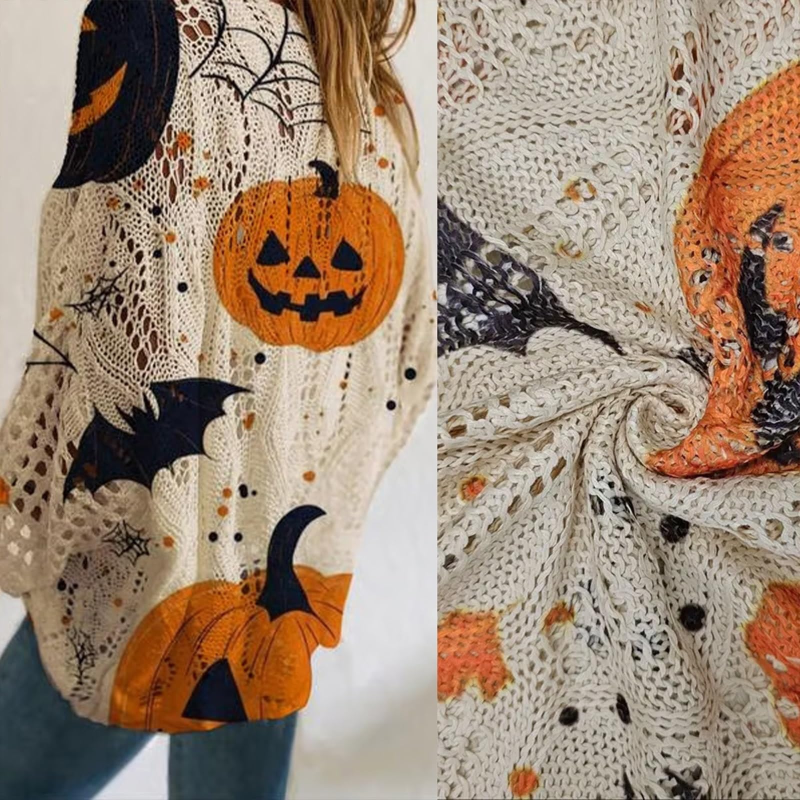 🎃Women's Halloween Pumpkin Print Long Sleeve Knit Top