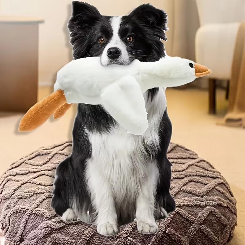 Large Plush White Duck Dog Toy with Realistic Goose Pattern