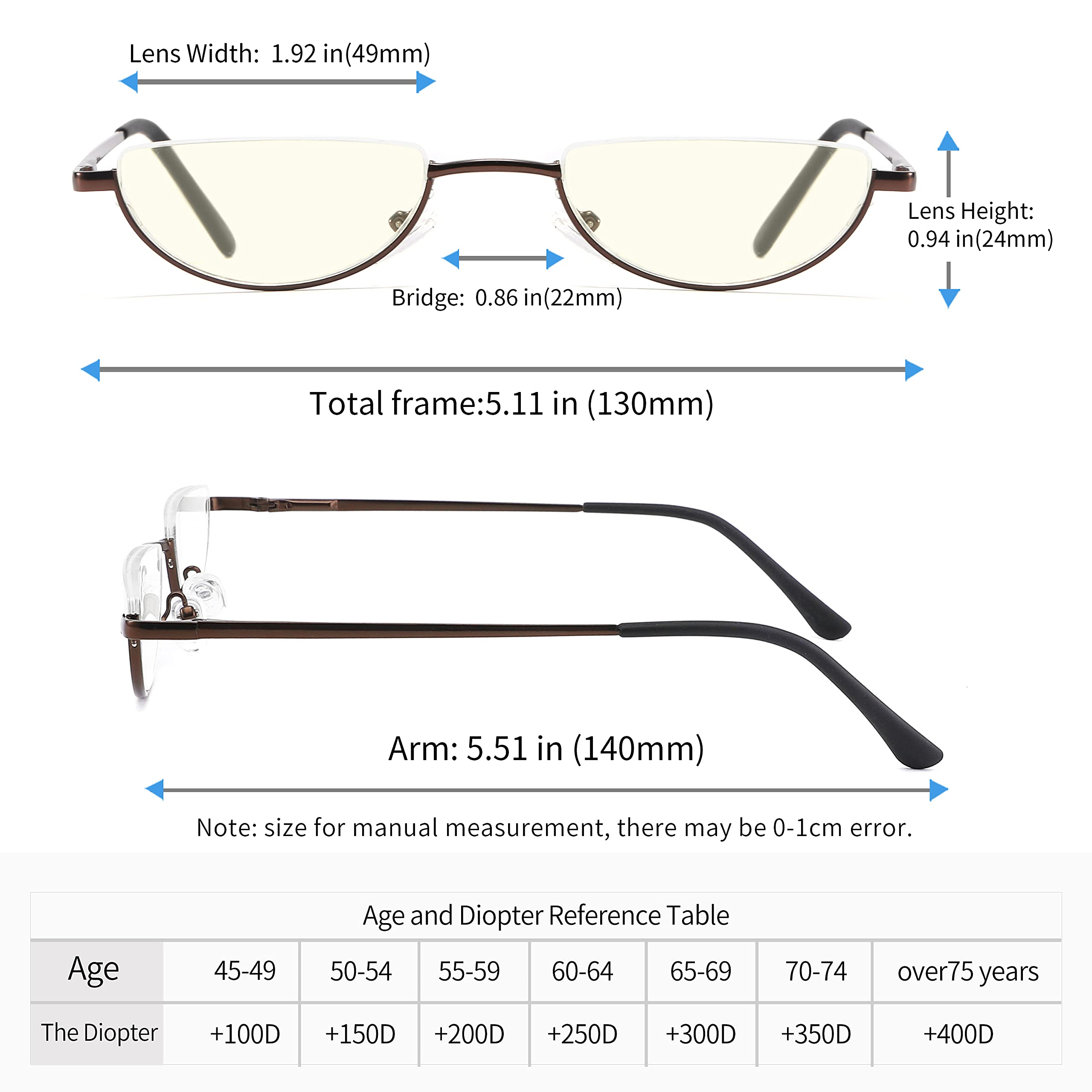Half Lens Reading Glasses Blue Light Blocking
