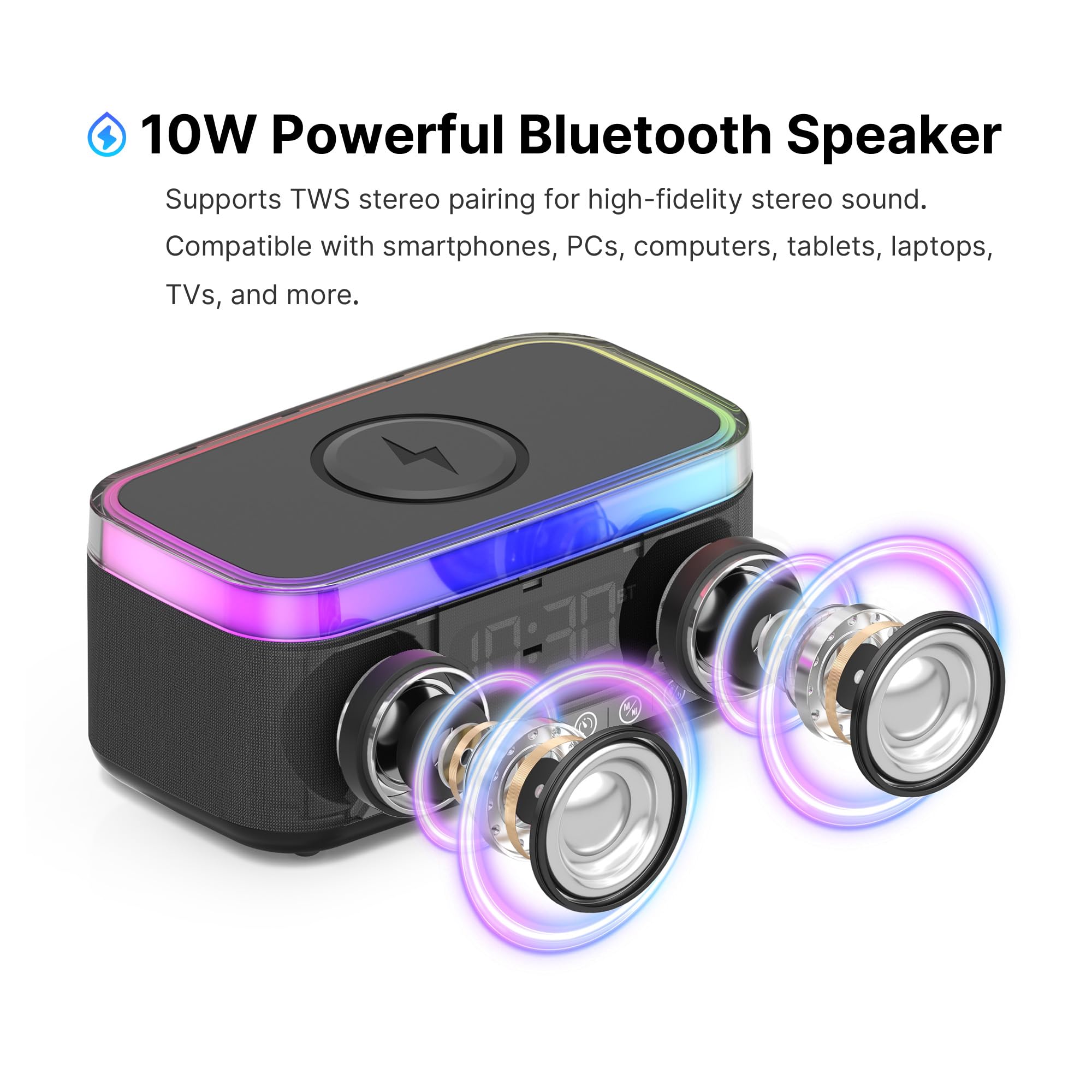 Multifunctional Portable Bluetooth Speaker with 15W Fast Wireless Charging