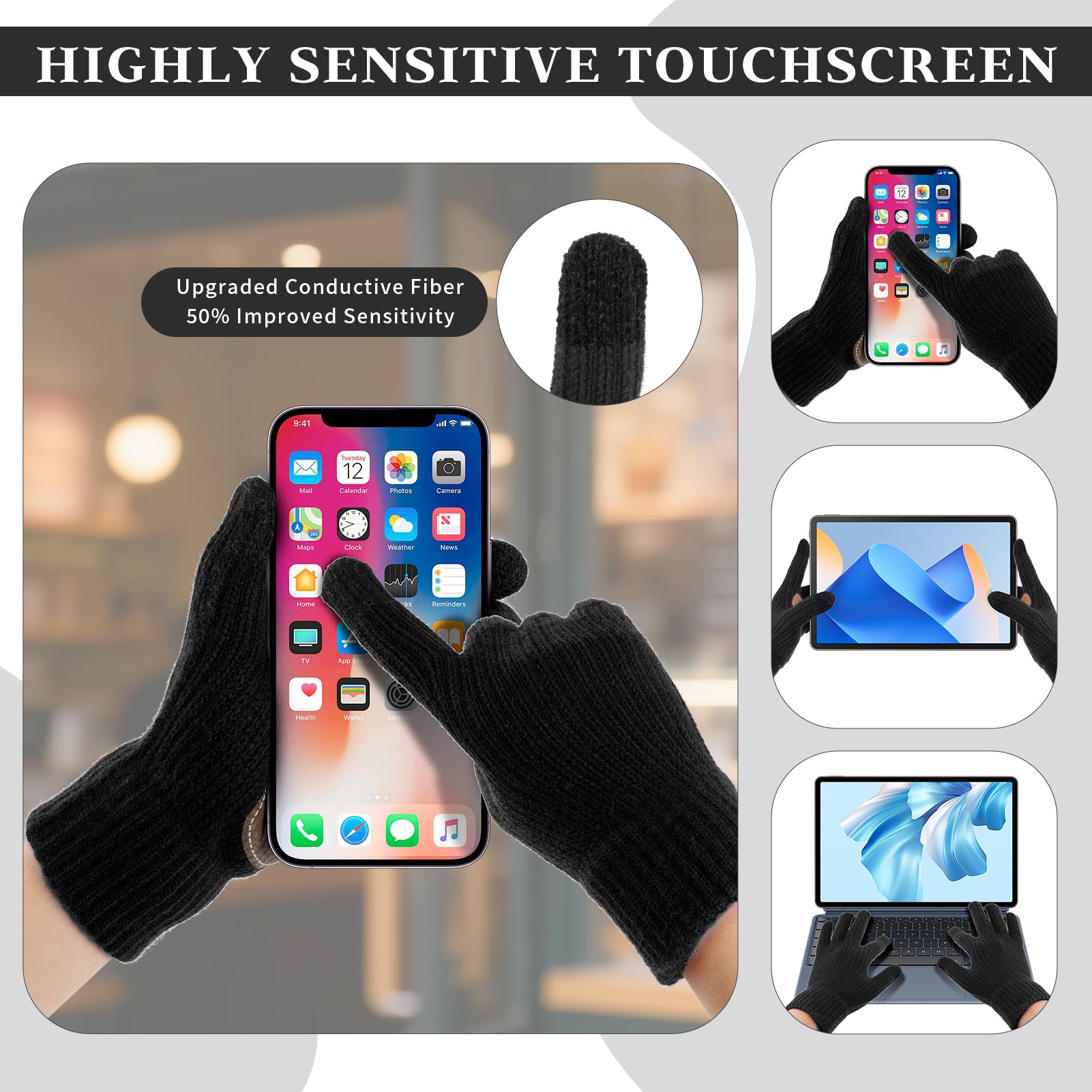 Womens Gloves with Touchscreen Wool Knit