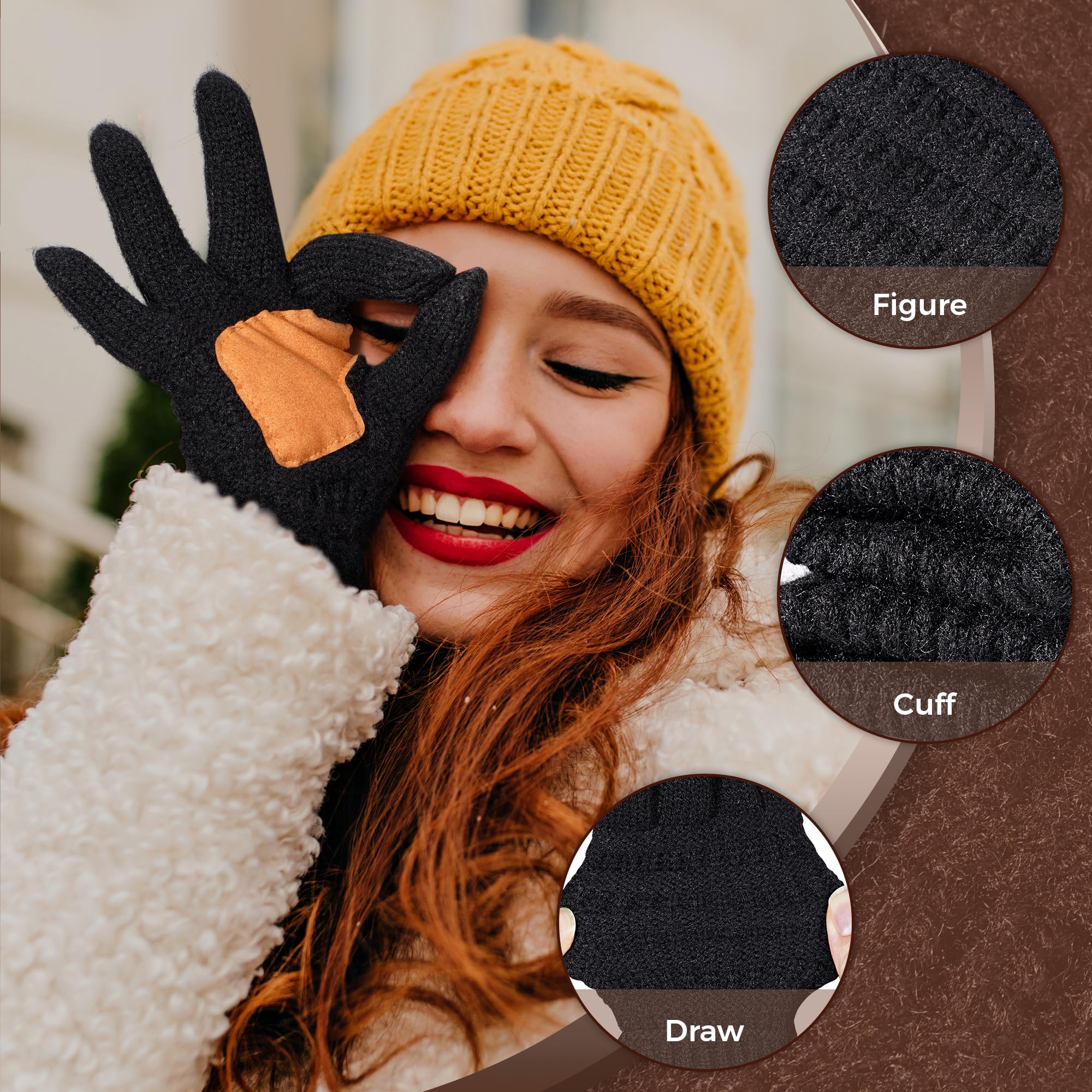 Womens Gloves with Touchscreen Wool Knit