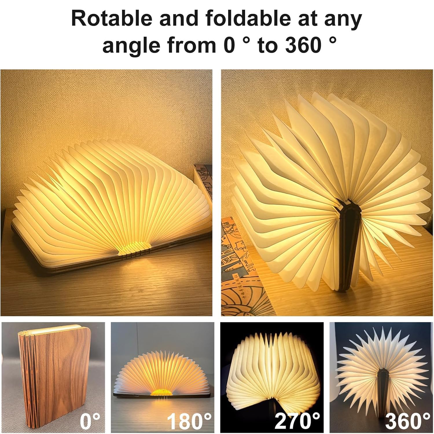 3 Colors Folding Wooden Book Lamp