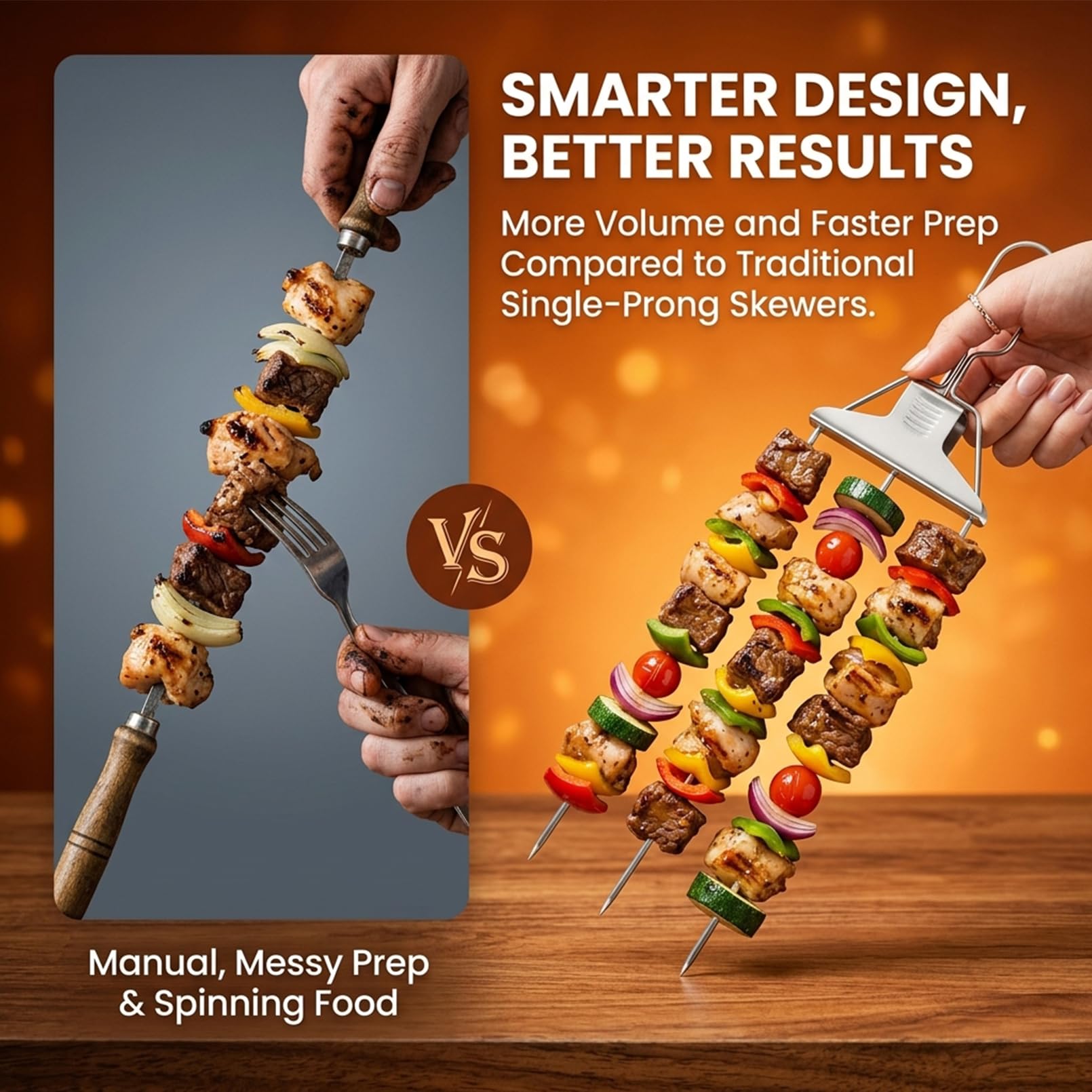 3‑Prong Stainless Steel Skewers for Grilling