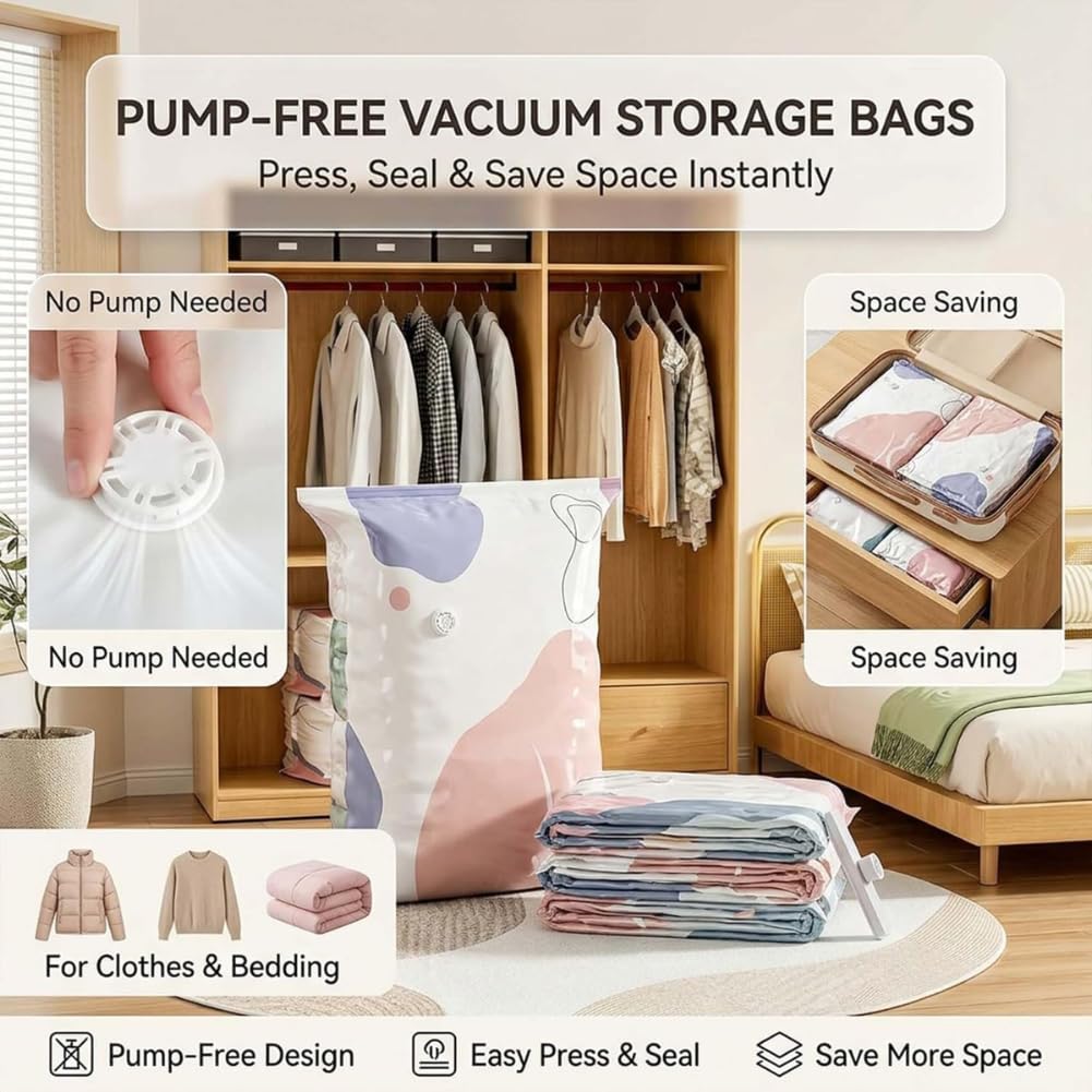 💨No‑pump Vacuum Storage Bags
