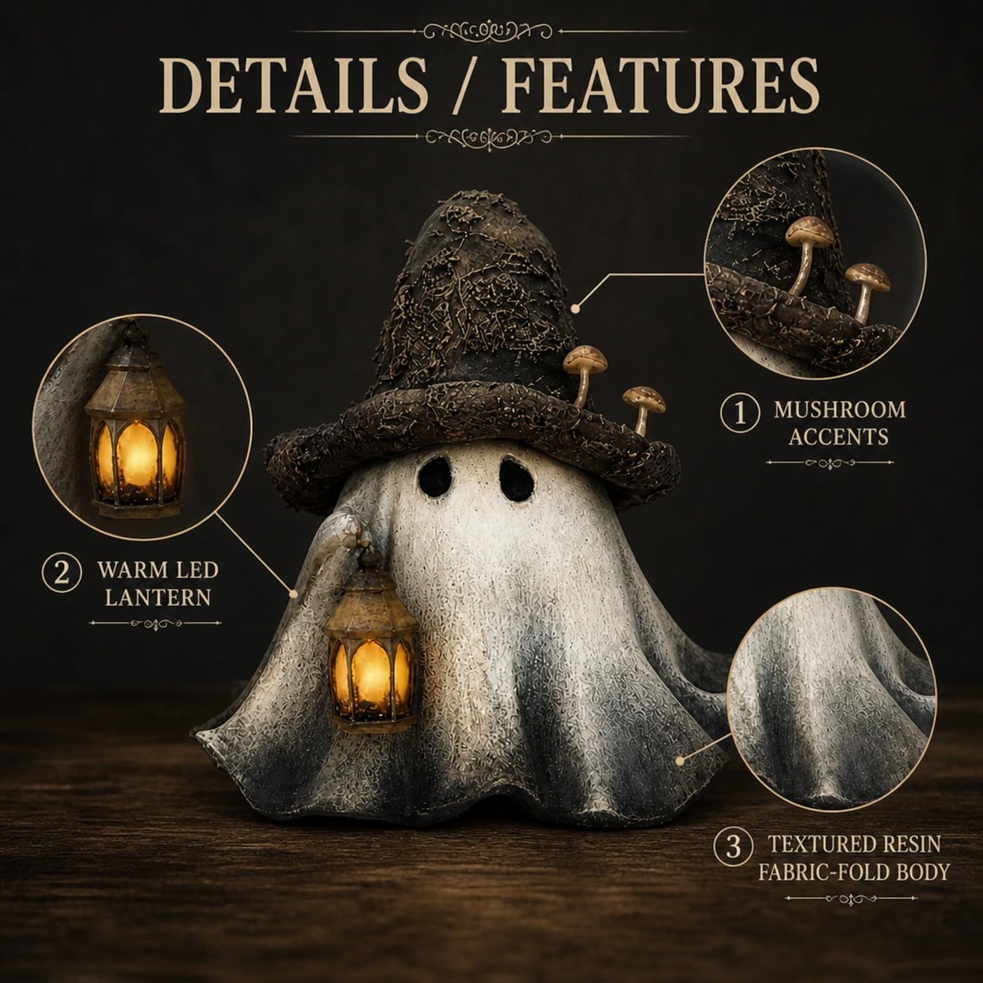 Witch Hat Mushroom Ghost Lantern Halloween Bookshelf Ornament