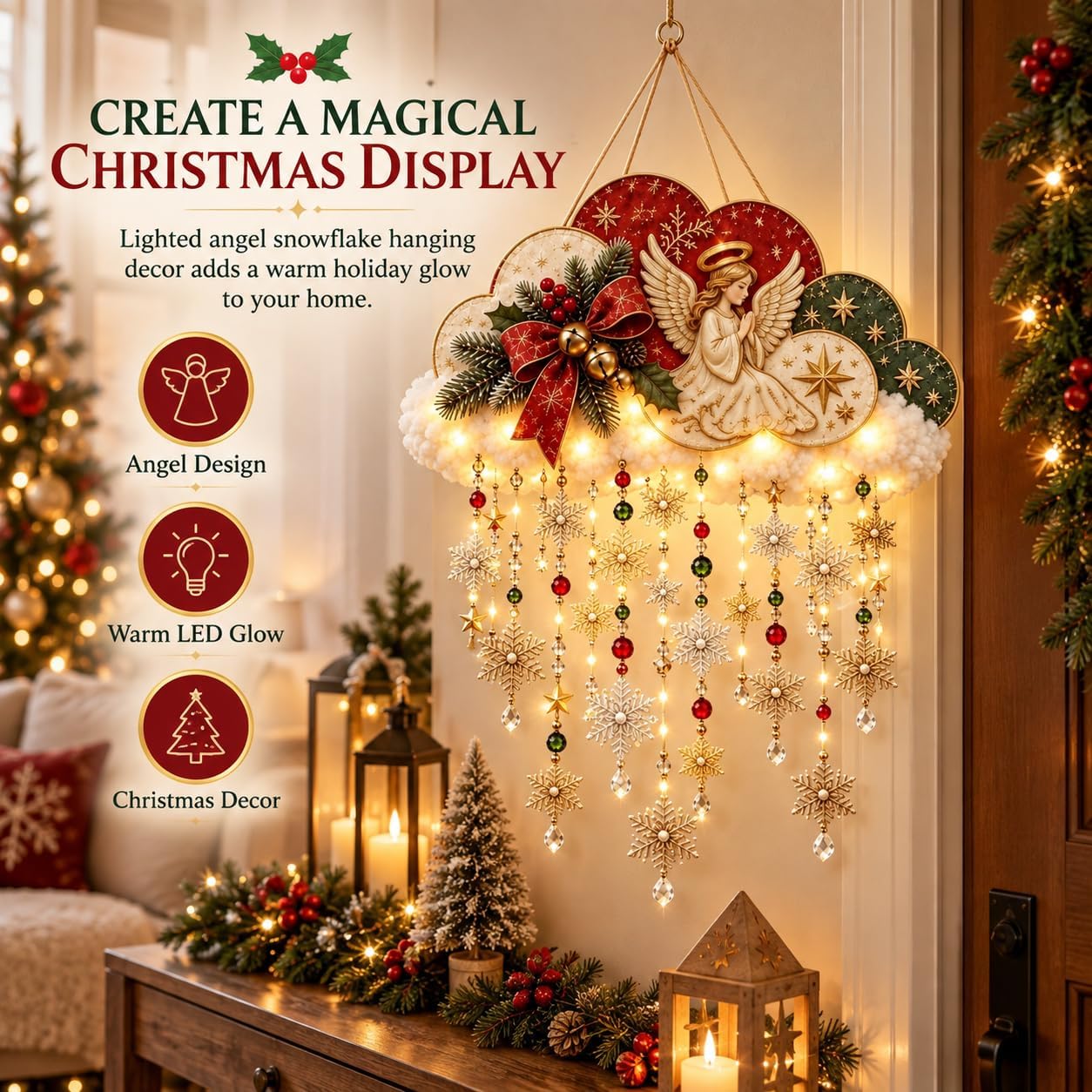 ☁️ Retro Lighted Christmas Snowfall Cloud – Glowing Hanging Holiday Decoration