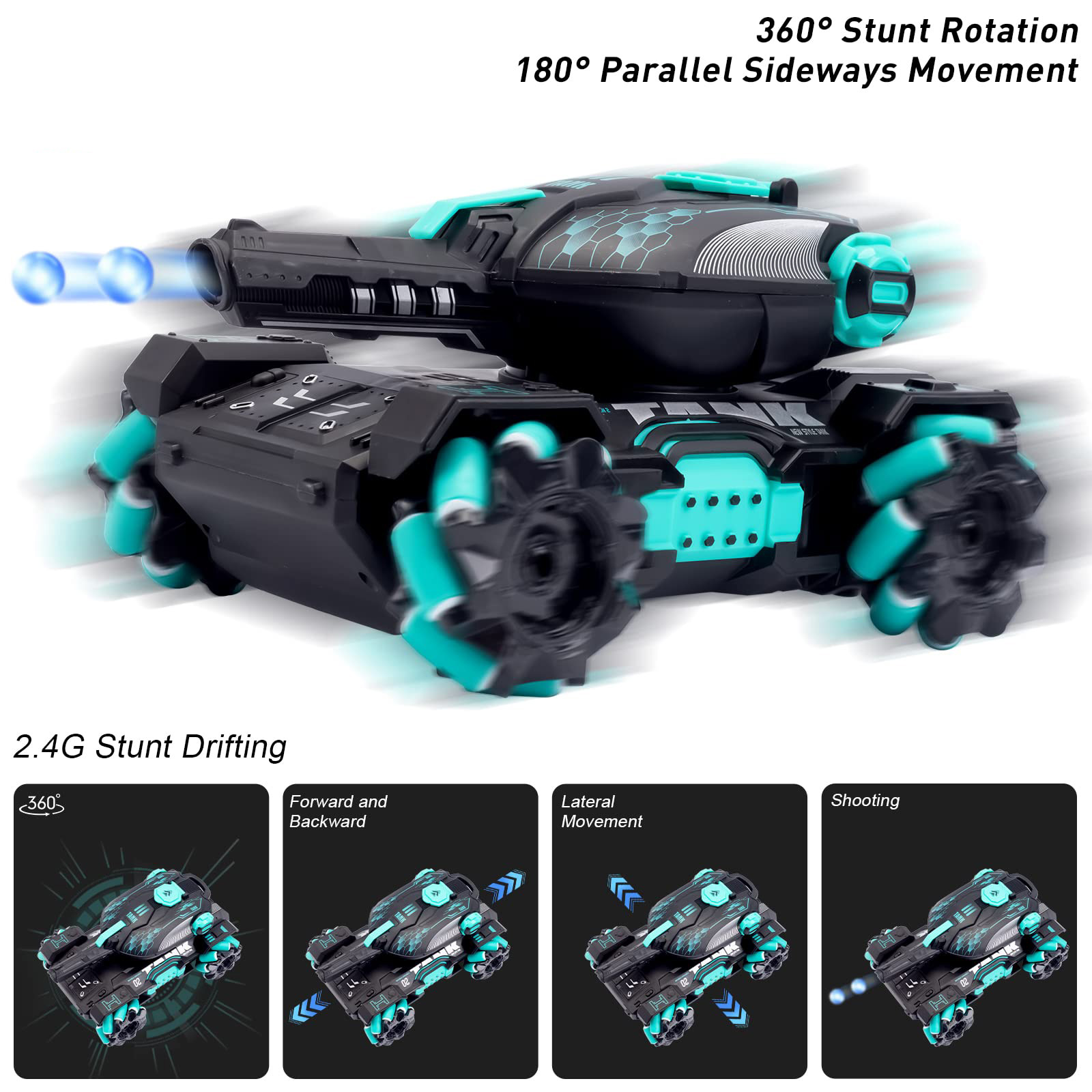 360 Degree Rotating Remote Control Stunt Tank Shooting Water Bombs