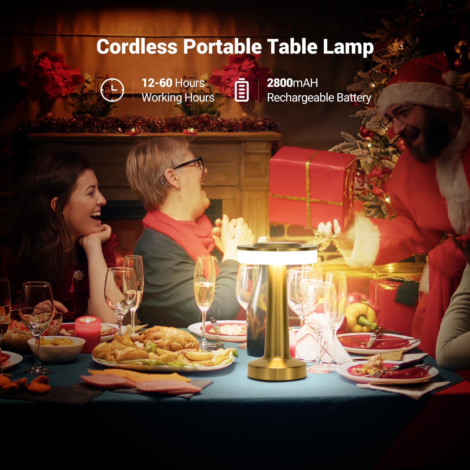 Gold Cordless Table Lamp with Touch Sensor